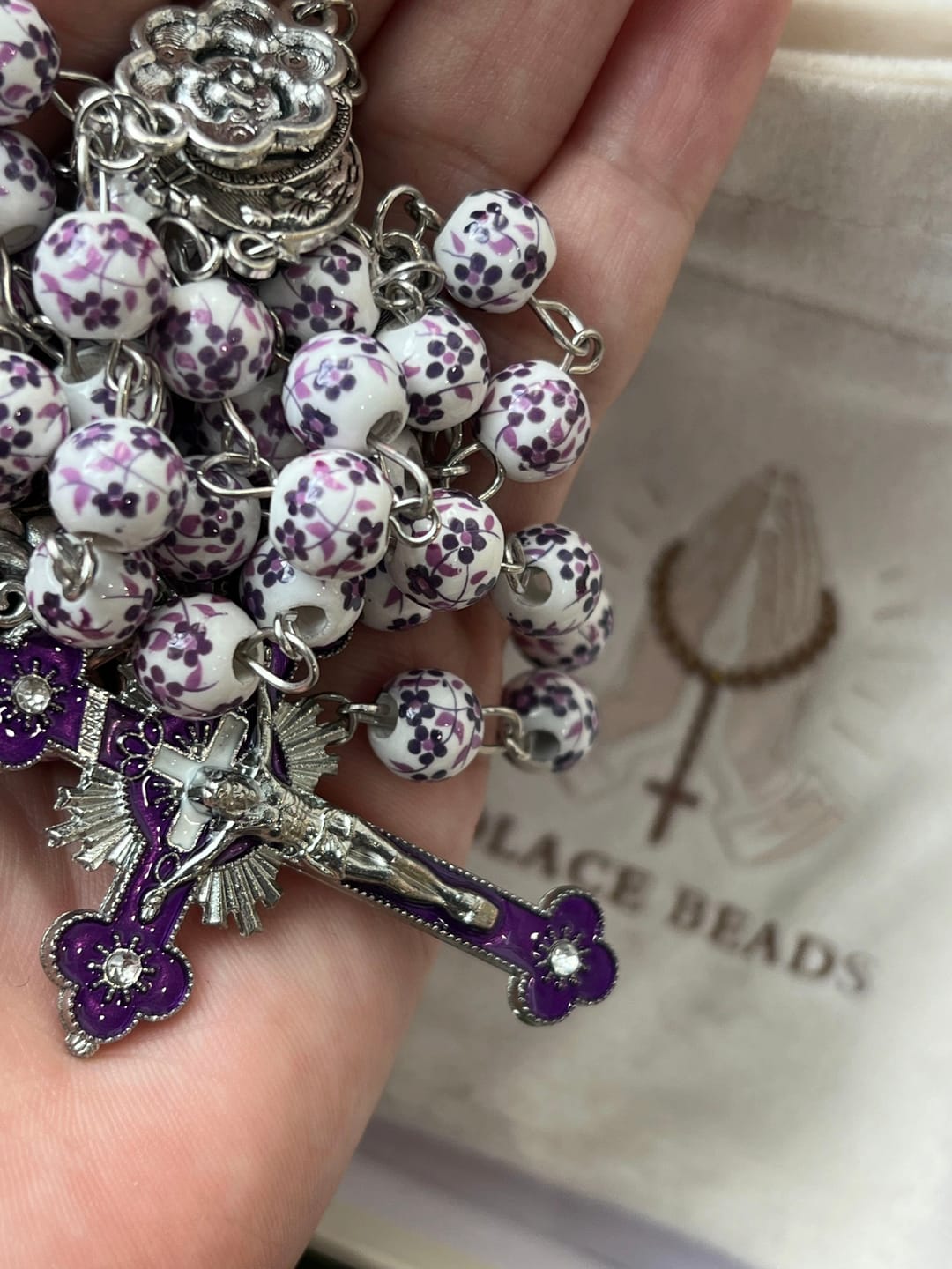 Customer photo review of SolaceBeads Violet Blossom Ceramic Rosary: A Tapestry of Divine Grace