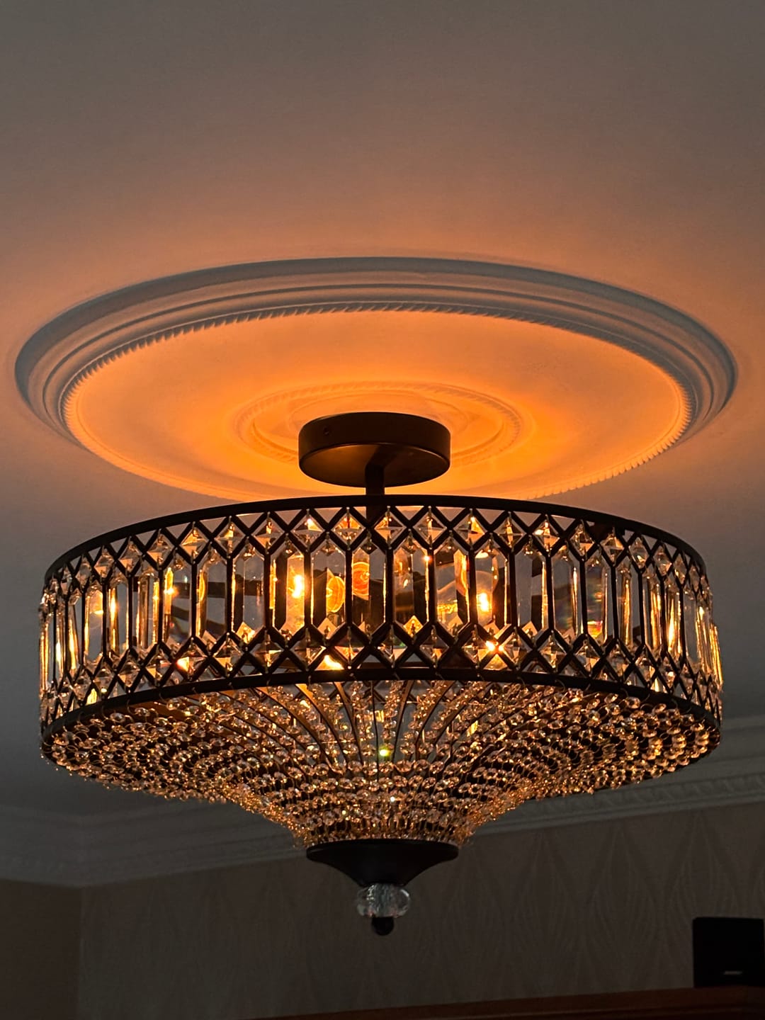 Customer photo review of Carved Crystal Drum Semi Flush Mount