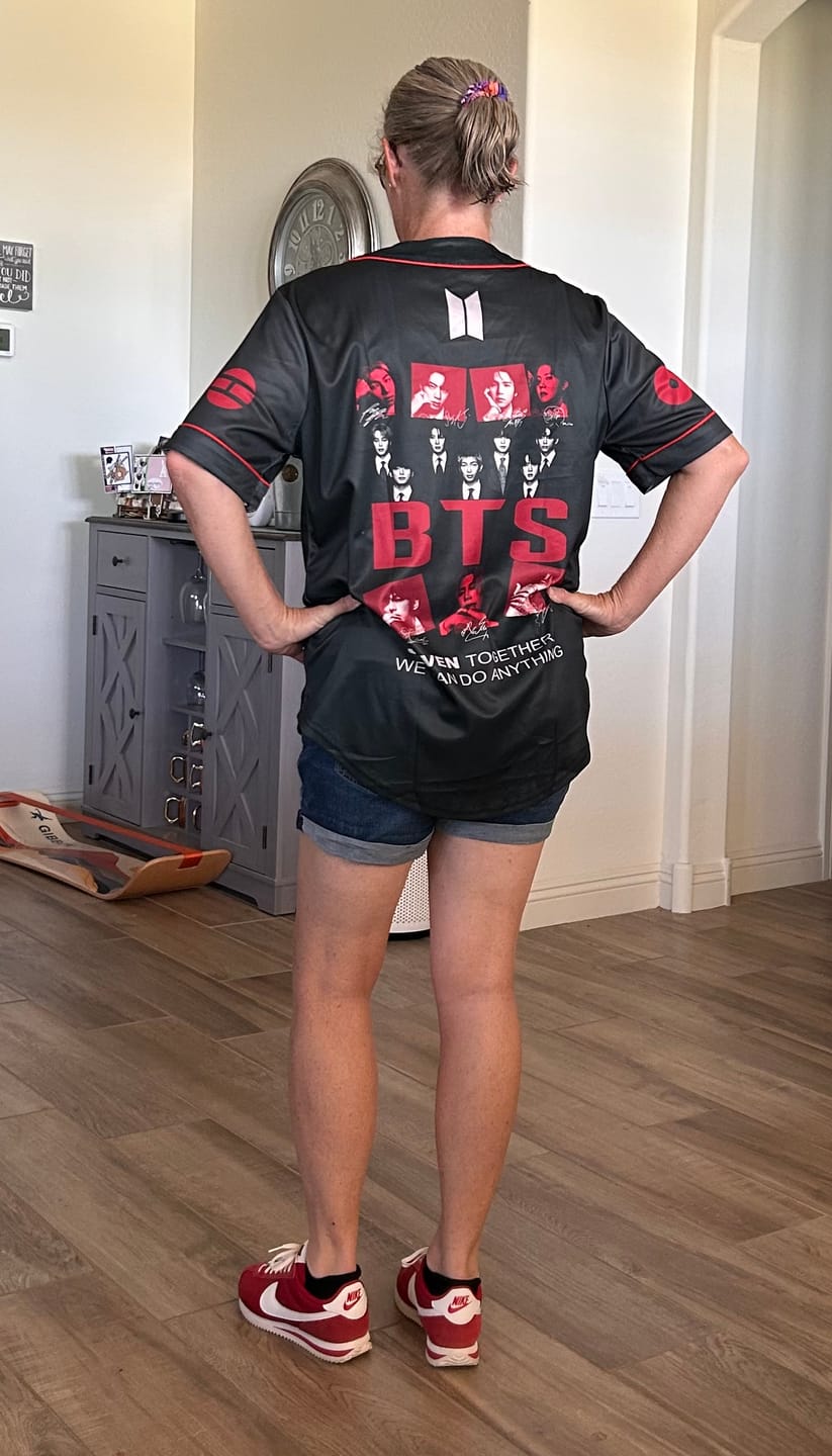 Customer photo review of BTS Tour Seven Togehther We Can Do Anything Baseball Jersey