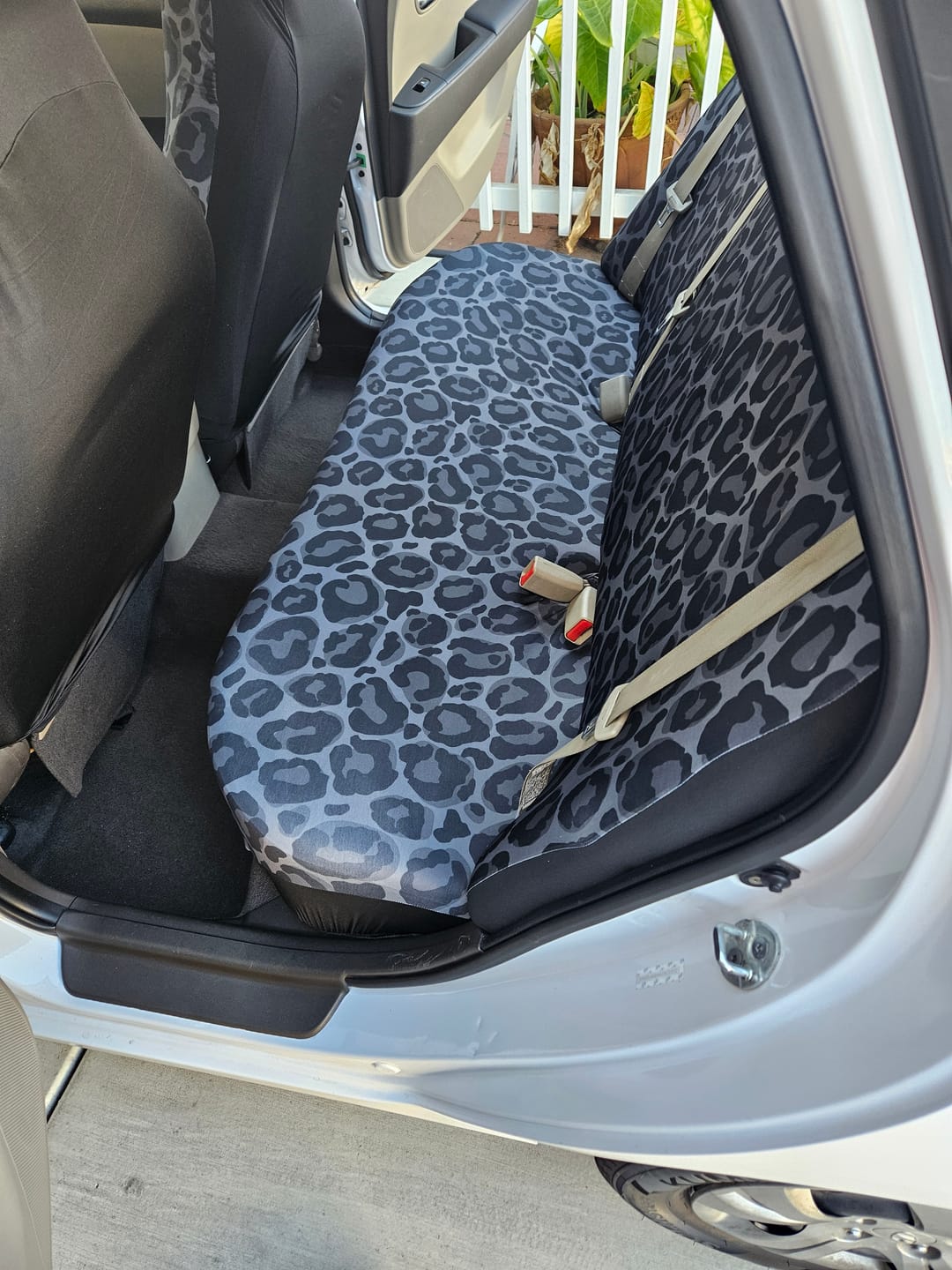 Customer photo review of Black Leopard Front and Back Car Seat Covers Full Set (4 pcs), Animal Print Auto Dog Pet Vehicle SUV Universal Protector Accessory Men Women