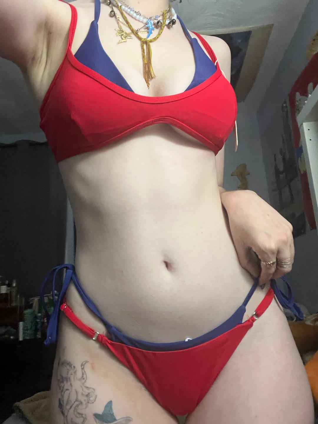 Customer photo review of Seamolly Colorblock Two Tone Tie Side Double Layer Bikini Set for 4th of July