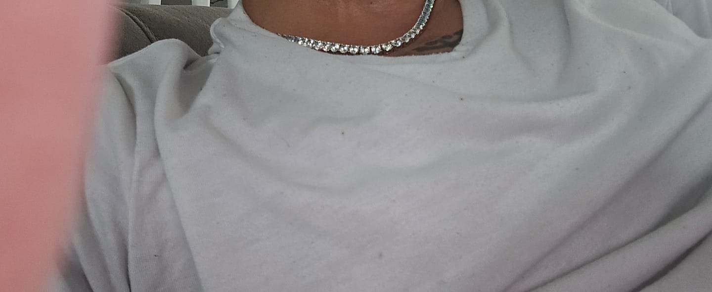Customer photo review of 5mm PALE BLUE & WHITE TENNIS CHAIN - WHITE GOLD