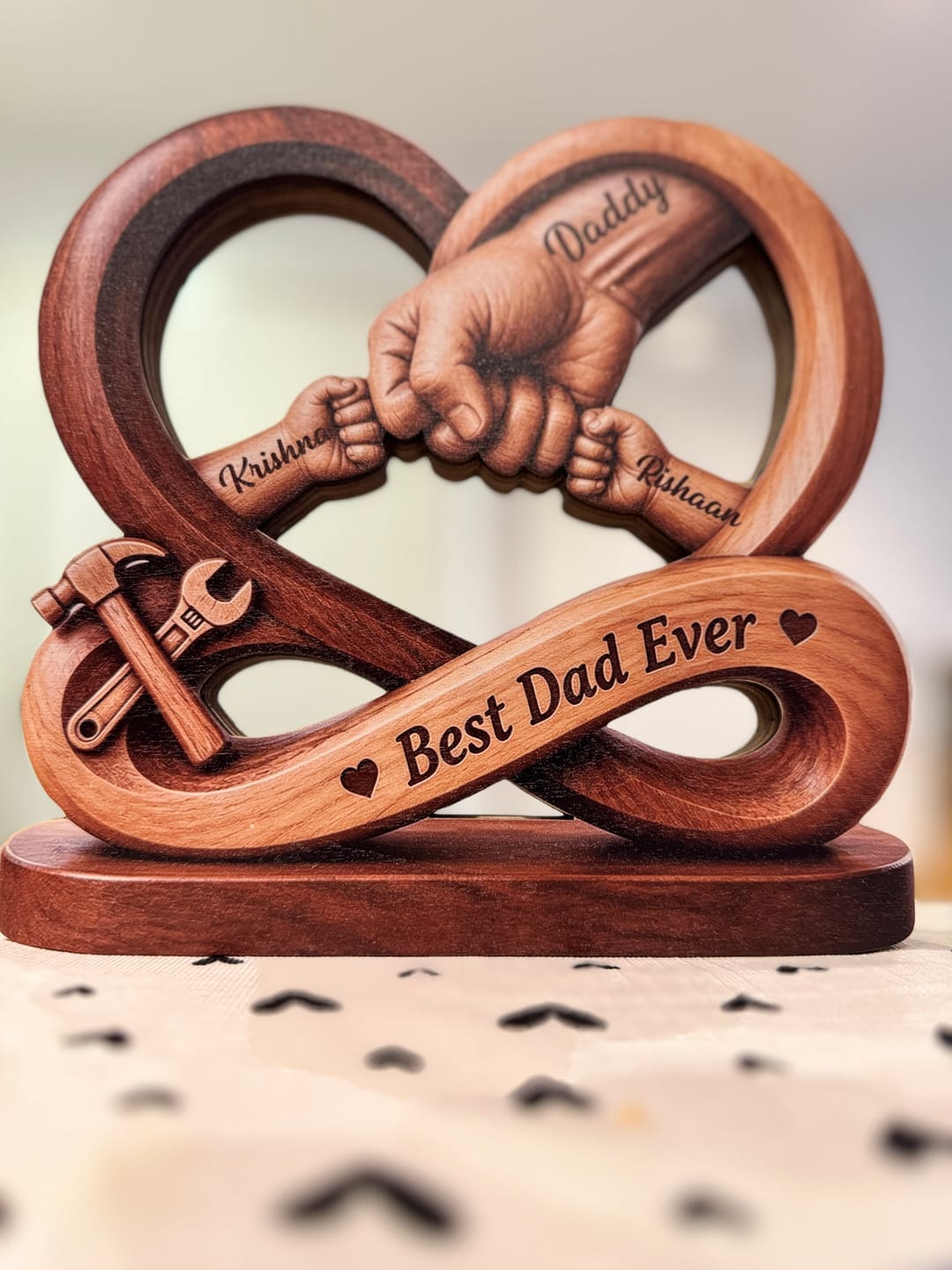 Customer photo review of Personalized Dad Kids Hands Wooden Plaque, Father’s Day Gift, Infinity Design Sign