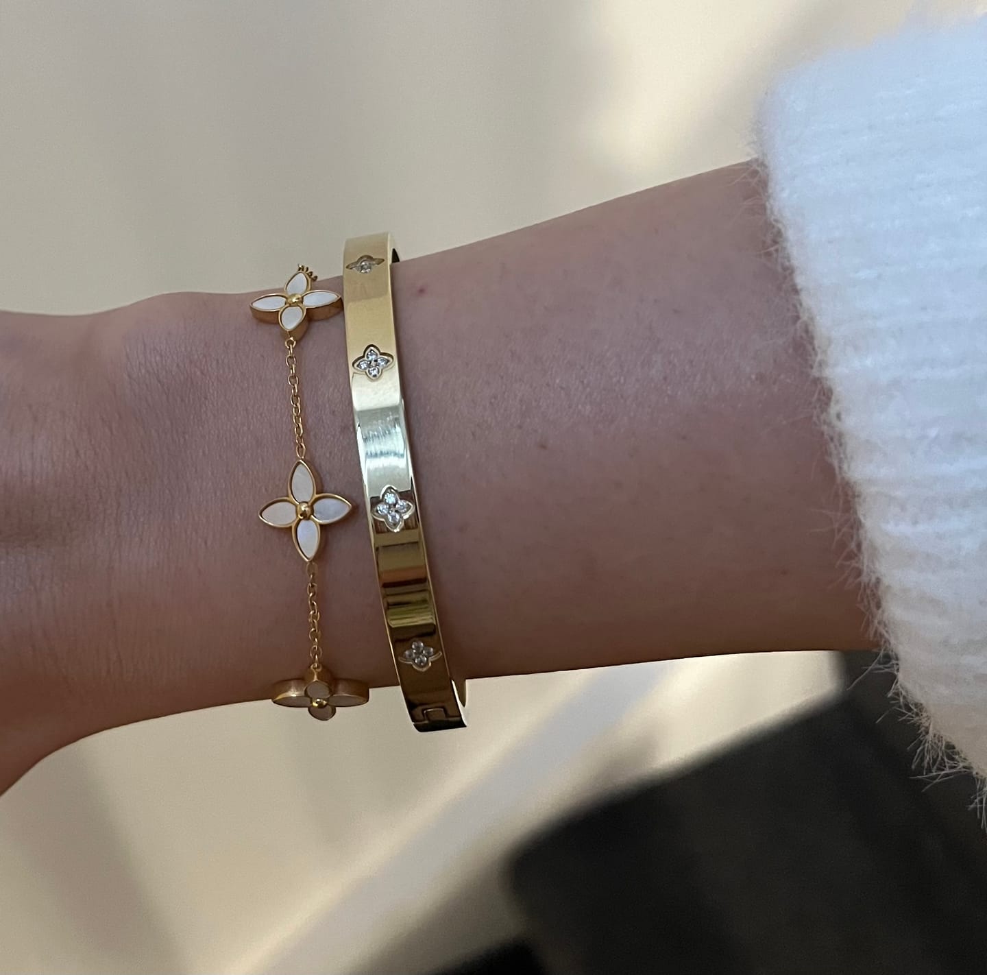Customer photo review of Trio Clover Marquise MOP Bracelet