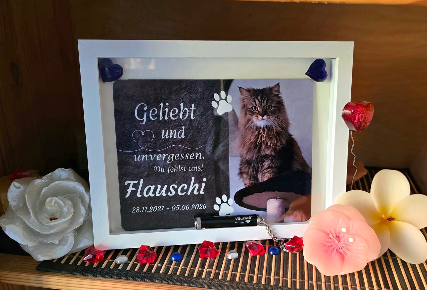 Customer photo review of Katzen Gedenktafel mit Foto & Spruch (UV- & Wetterfest)
