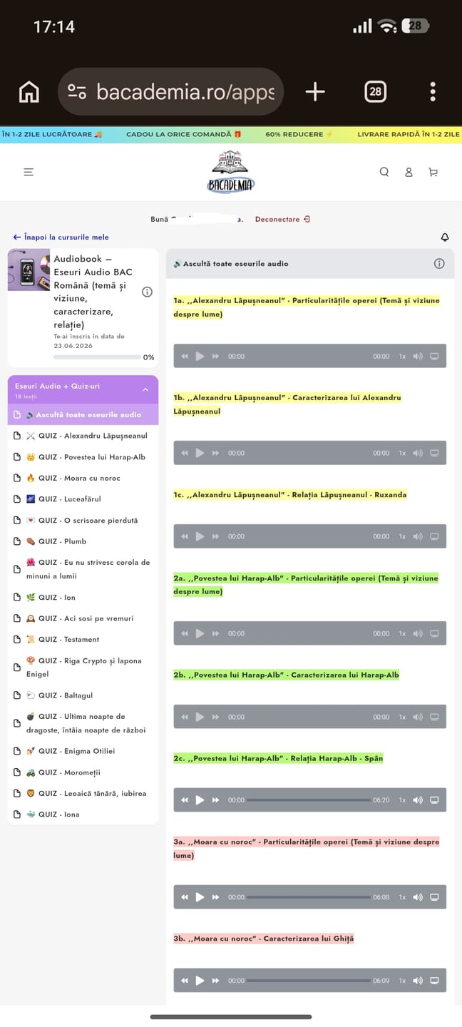 Customer photo review of Audiobook – Eseuri Audio BAC Română (temă și viziune, caracterizare, relație) + Quiz-uri