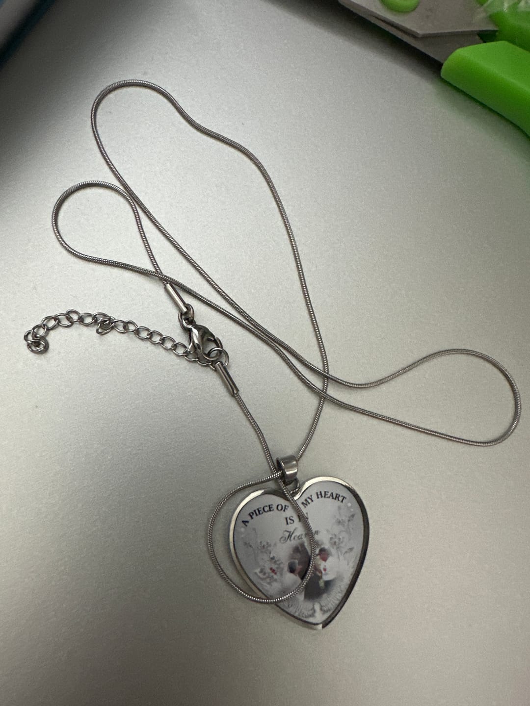Customer photo review of Custom Photo Memorial Necklace Adjustable "A Piece Of My Heart Is In Heaven” -N005