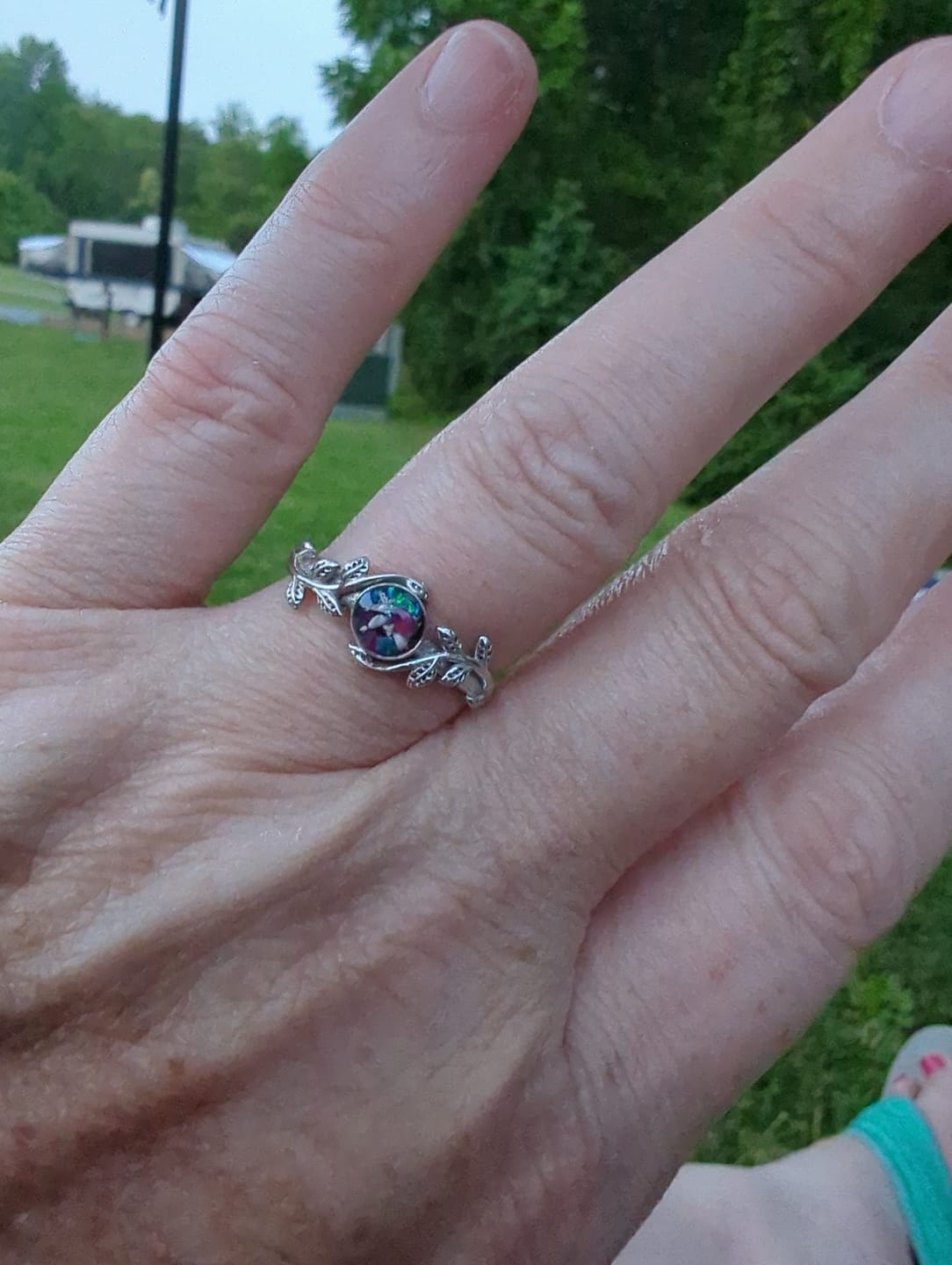 Customer photo review of Leaf Opal Cremation Ring