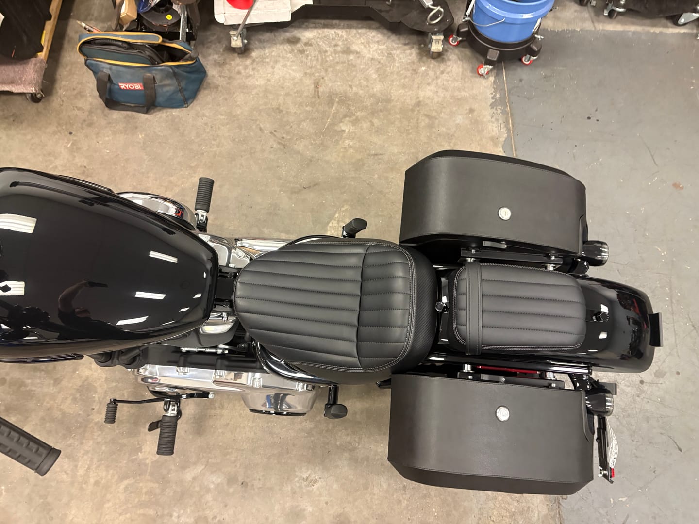 Customer photo review of 32L - Darkin Large Quick Mount Leather Wrapped Hard Saddlebags for Harley Softail Street Bob FXBB/S