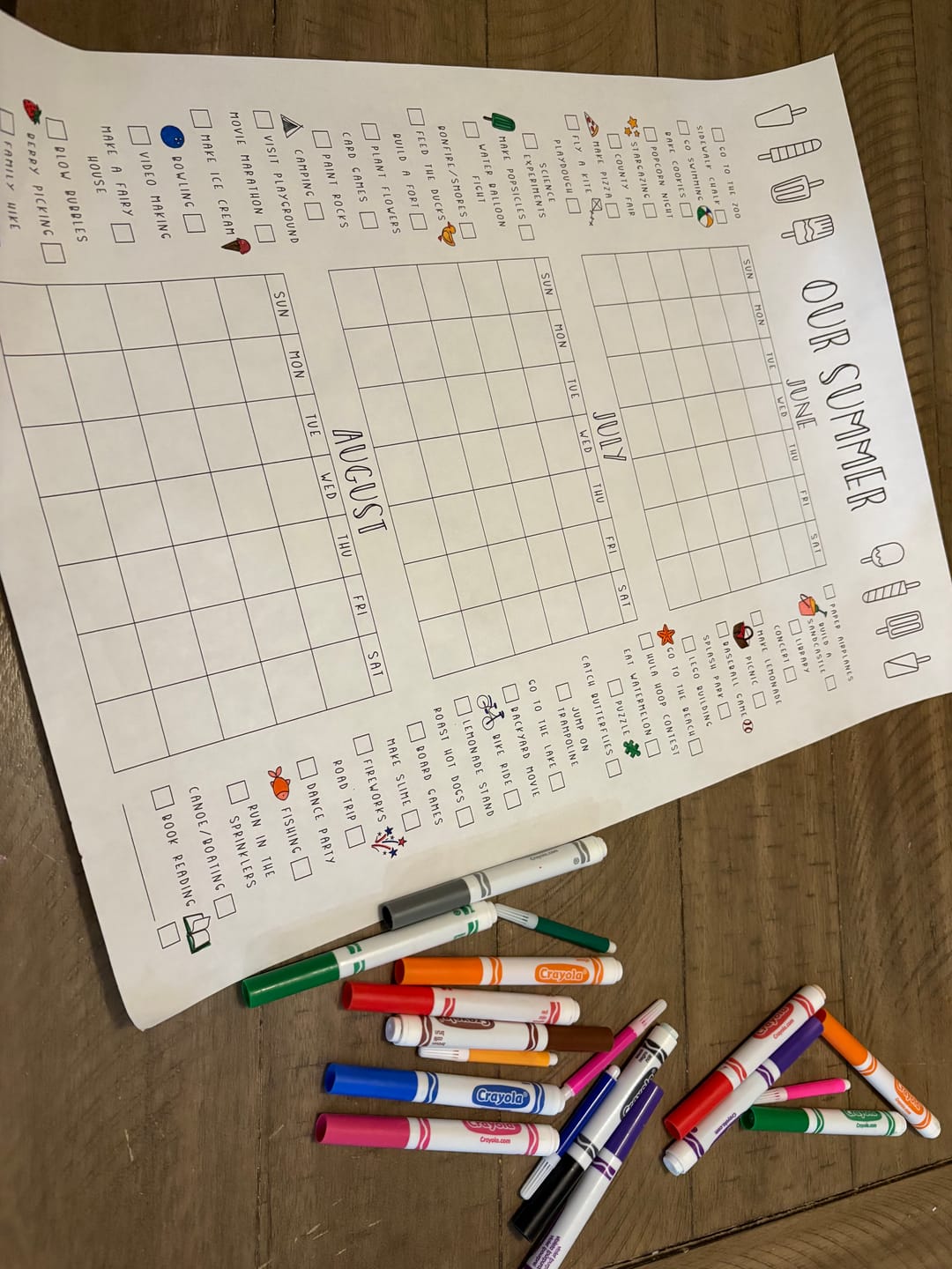 Customer photo review of Giant Coloring Summer Bucket List Calendar | Vertical Popsicle
