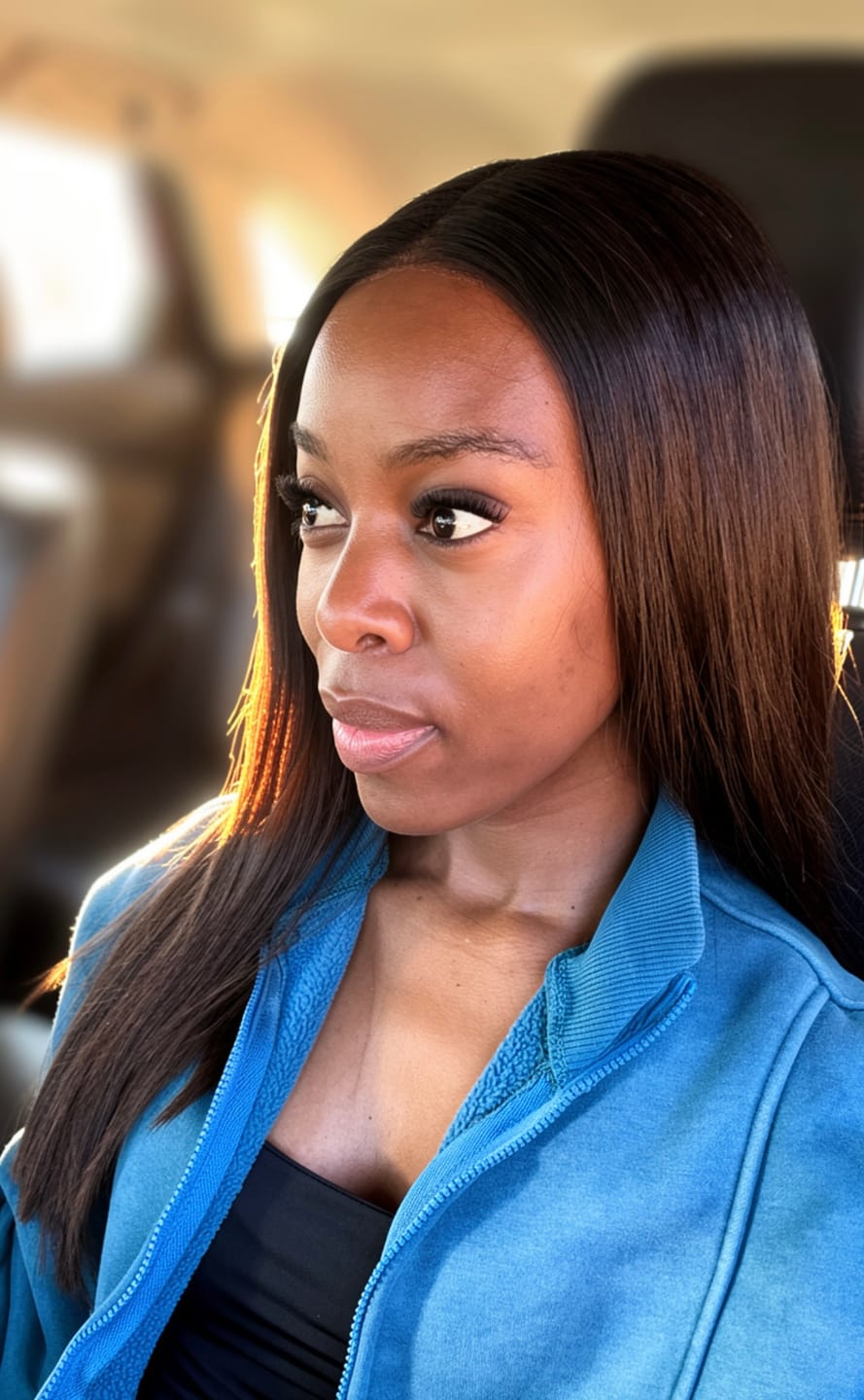 Customer photo review of Vietnam Natural Brown Bone Straight Glue-less 16 18 20 Inch Wigs