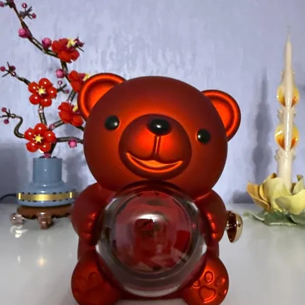 Customer photo review of Eternal Rose Bear – Personalized Necklace & Real Preserved Rose