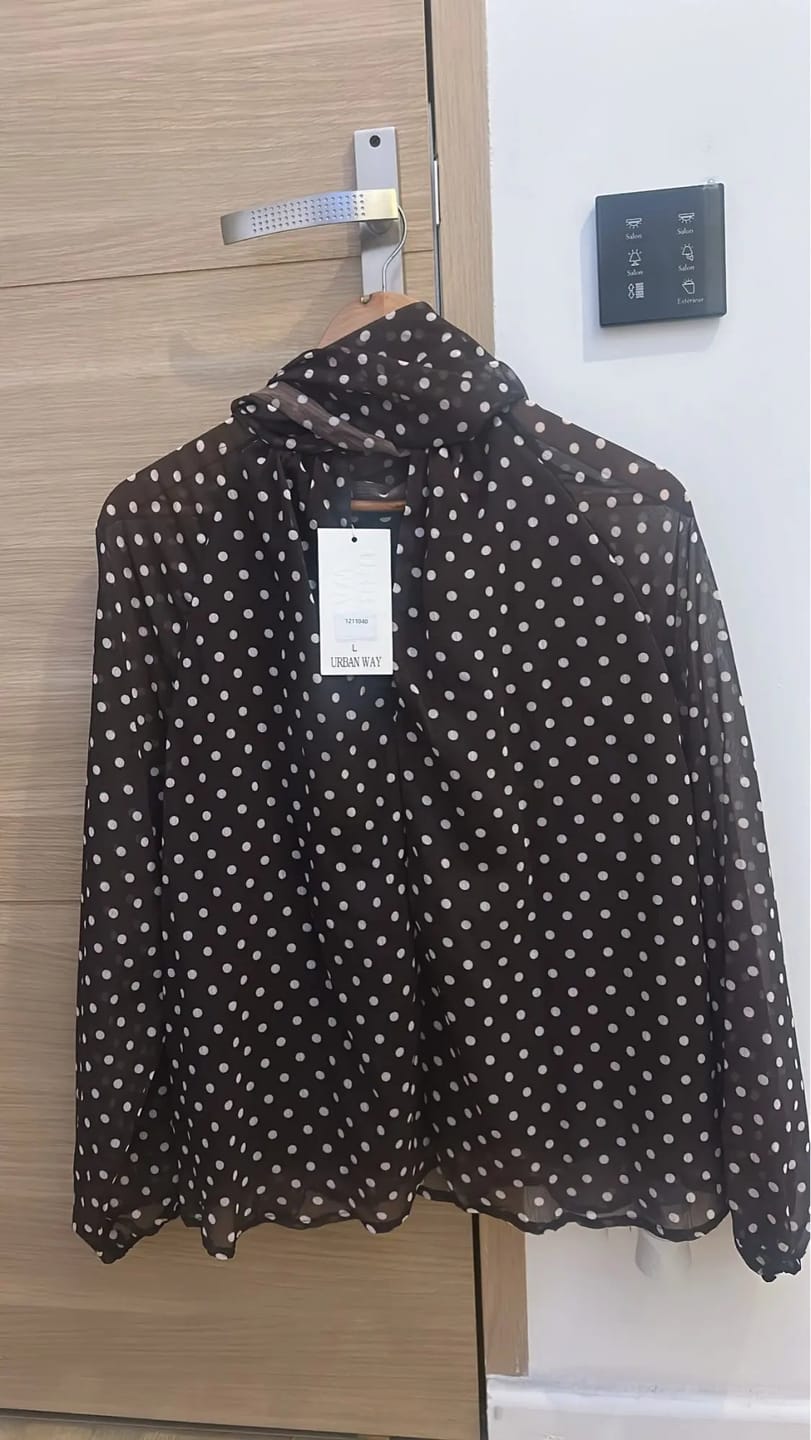 Customer photo review of Sofia High Collar Polka Dot Blouse