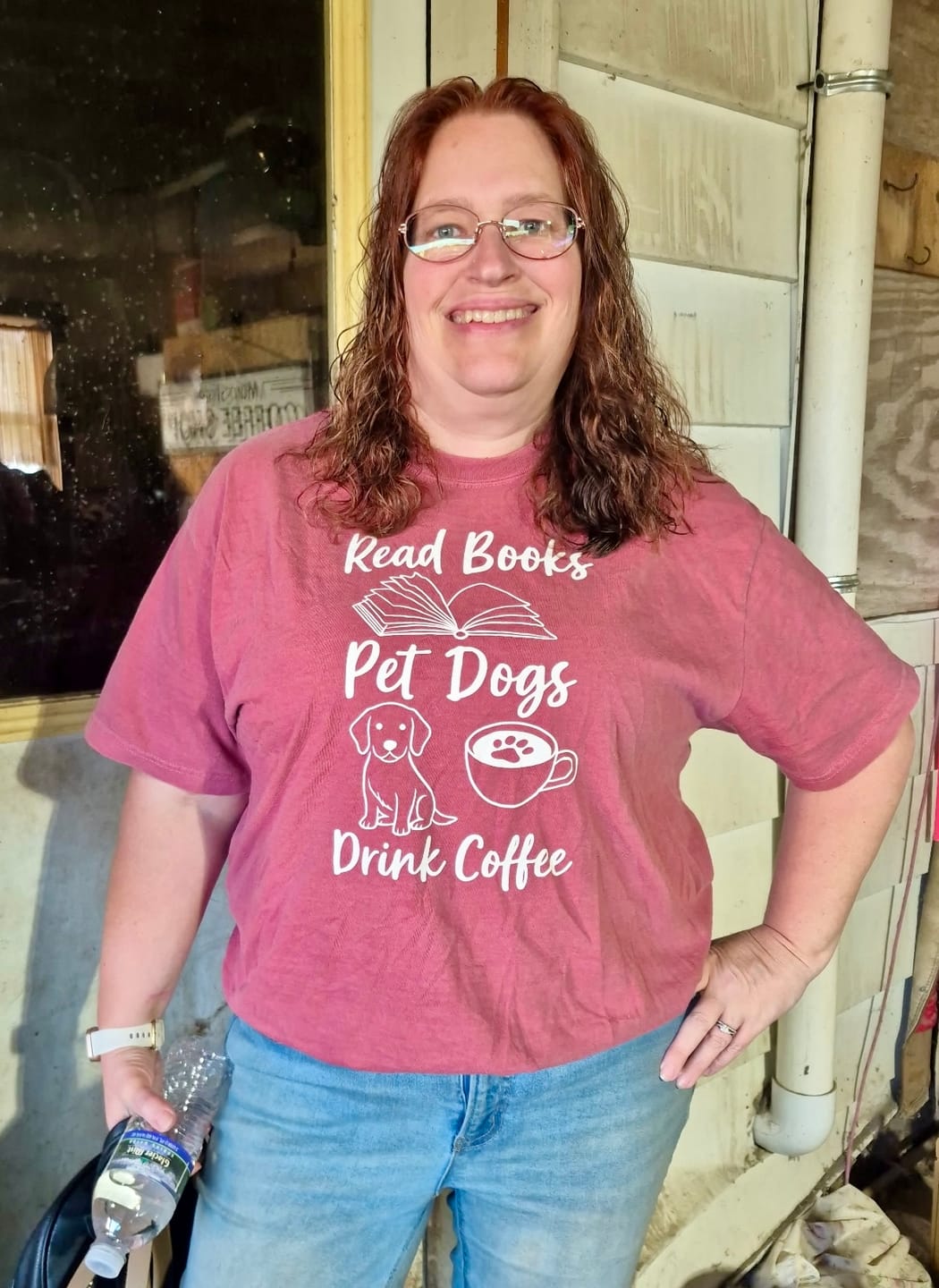 Customer photo review of Books Dogs Coffee T-Shirt