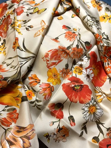 Customer photo review of Brand New Italian Orange and Red Floral Silk Scarf