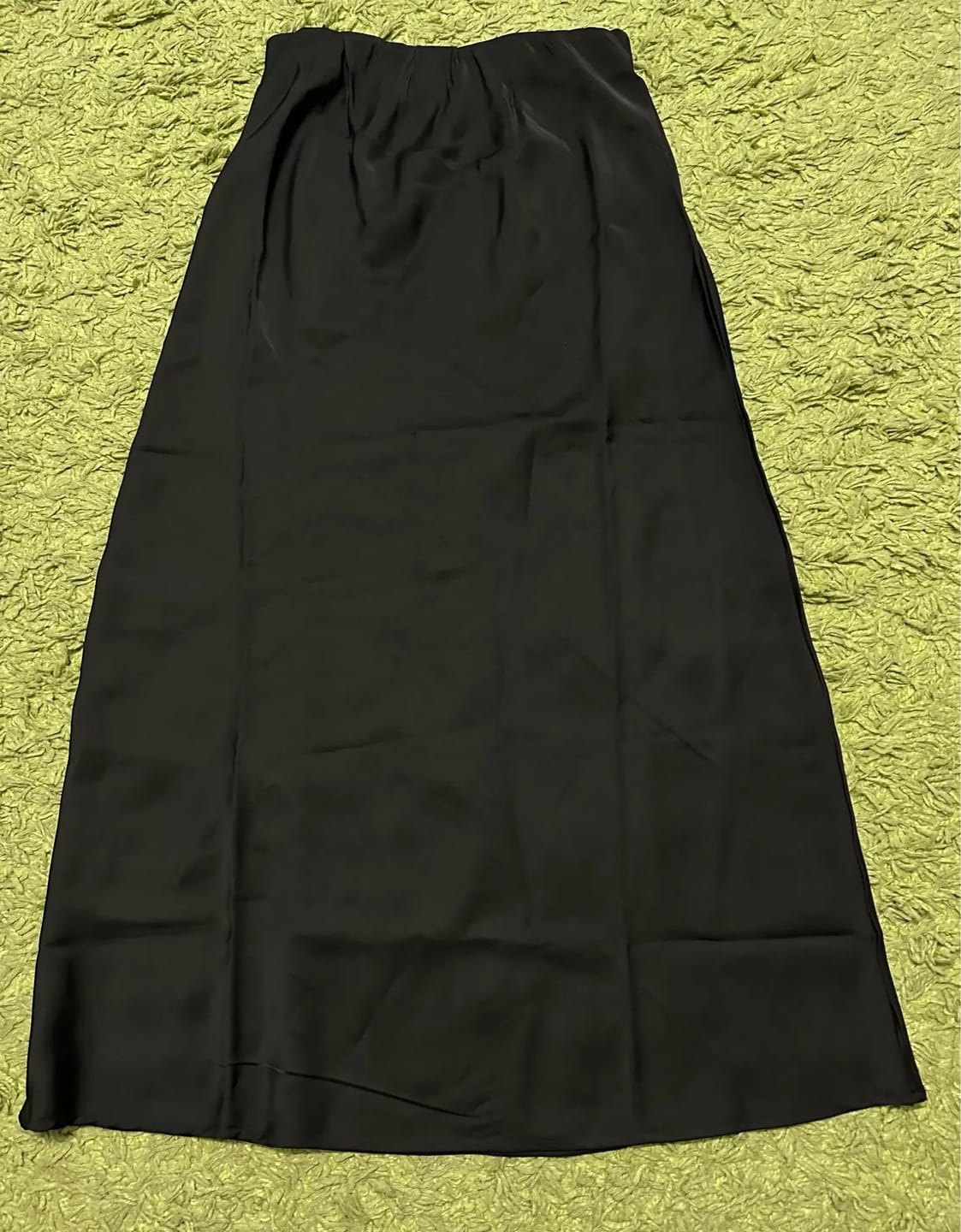 Customer photo review of Anais High Waist Black Satin Midi Skirt