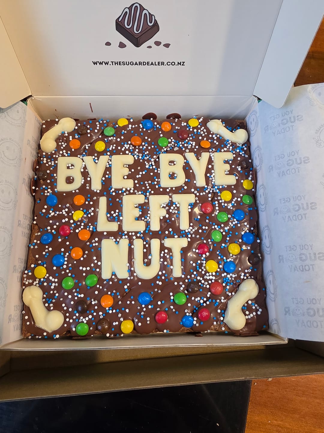 Customer photo review of Custom message dick brownie