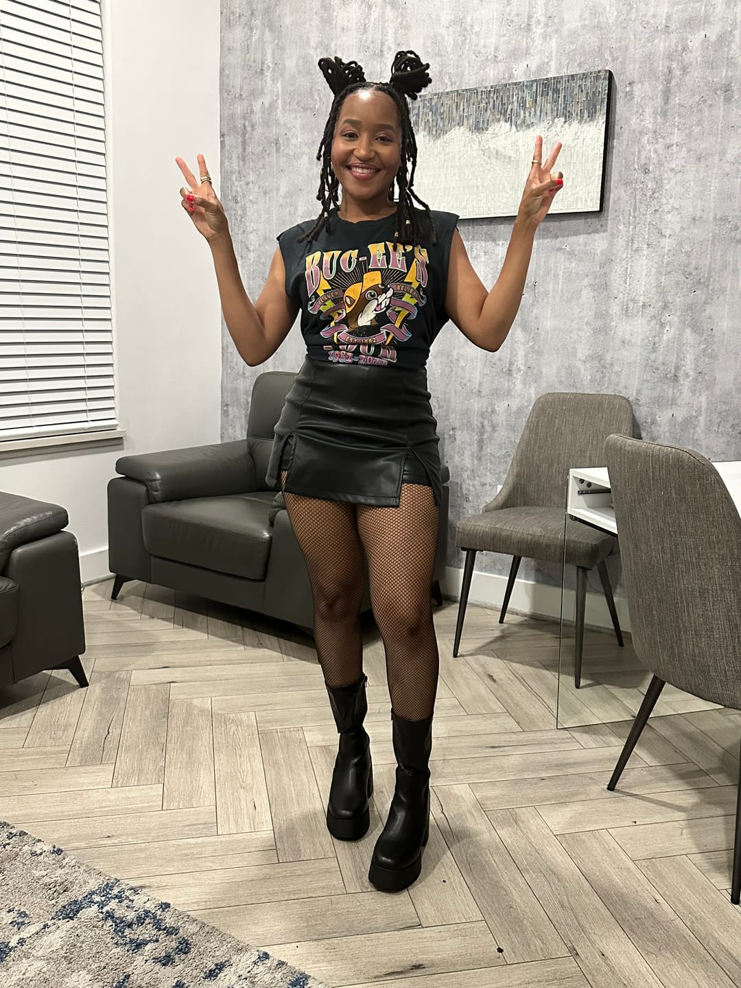 Customer photo review of Fine Girl Faux Leather Skort