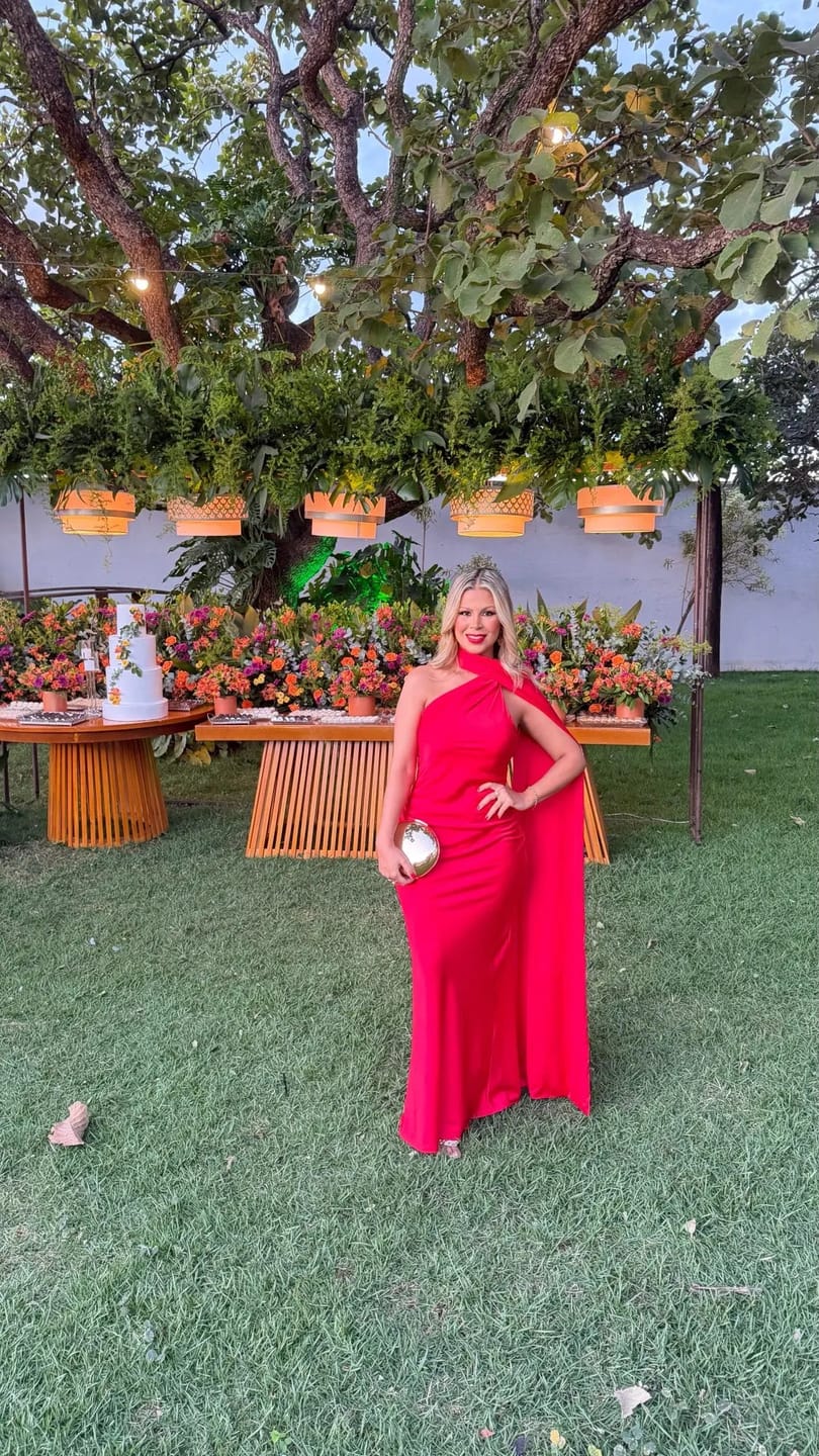 Customer photo review of Demetra Satin Halter Backless Evening Gown
