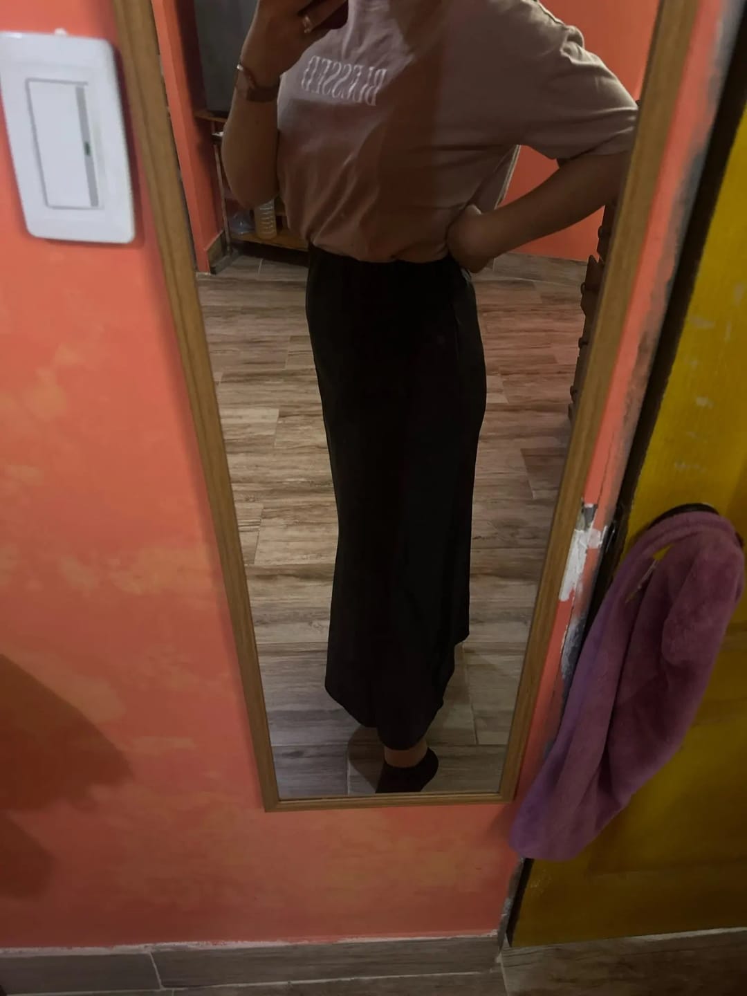 Customer photo review of Anais High Waist Black Satin Midi Skirt