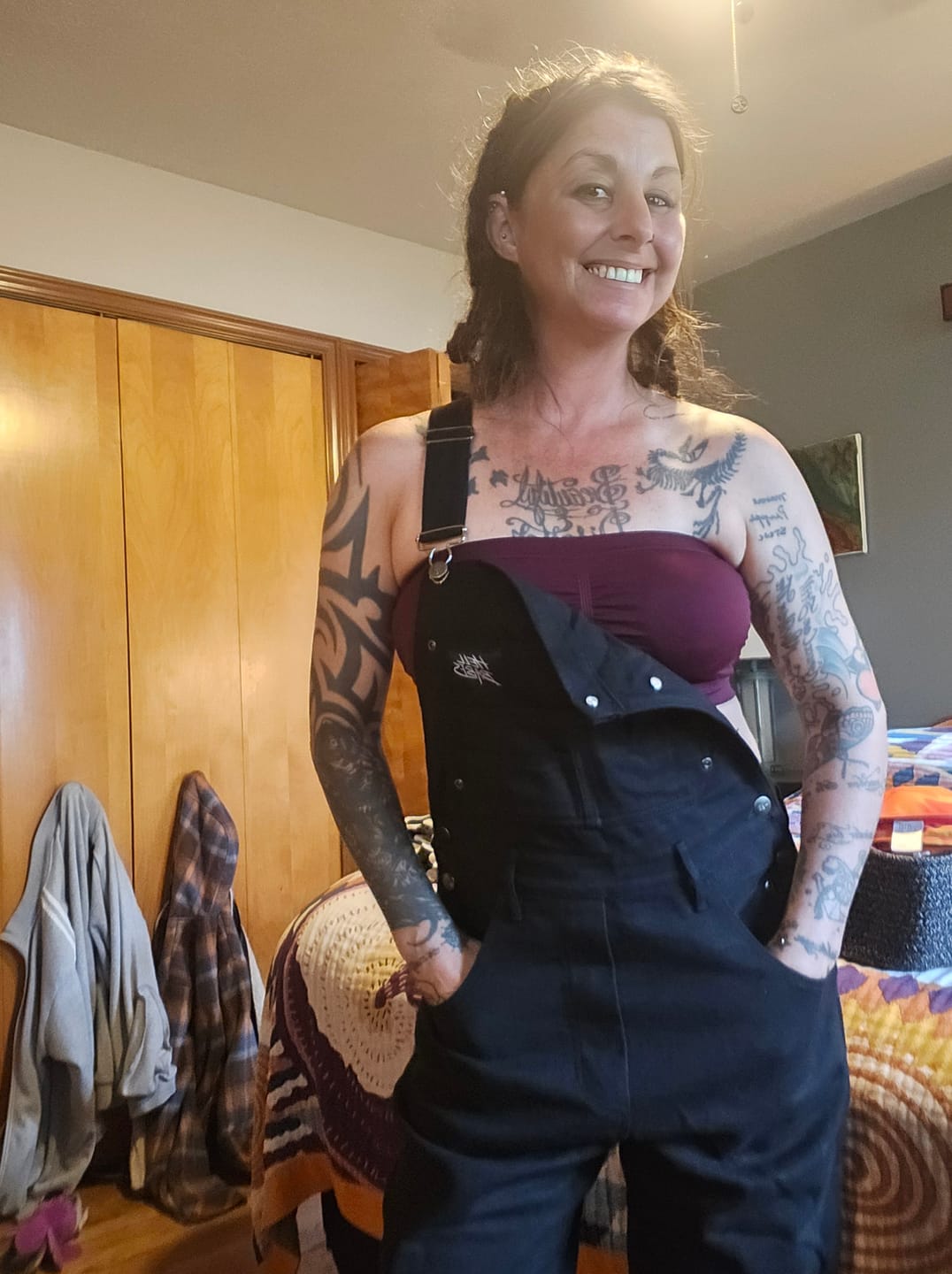 Customer photo review of Born Bad Washed Overalls - Checkered