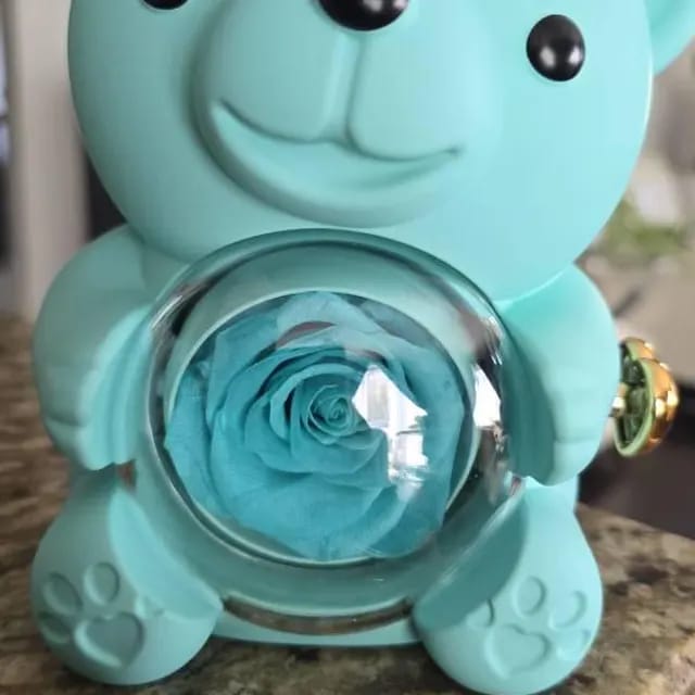 Customer photo review of Eternal Rose Bear – Personalized Necklace & Real Preserved Rose