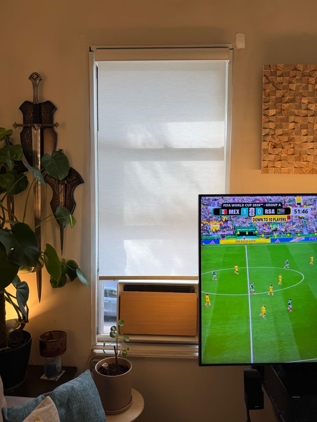 Customer photo review of SmartWings Motorized Light Filtering Roller Shades 70% Blackout Safari