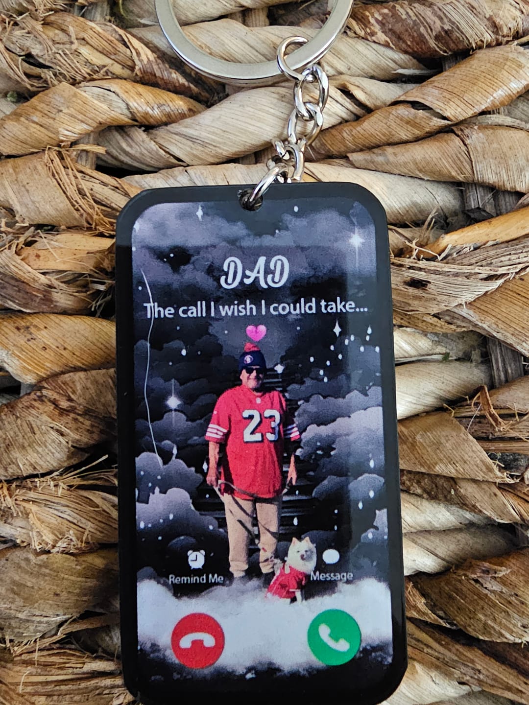 Customer photo review of The Call I Wish I Could Take Memorial Sympathy Gift Remembrance Keepsake Photo Personalized Acrylic Keychain