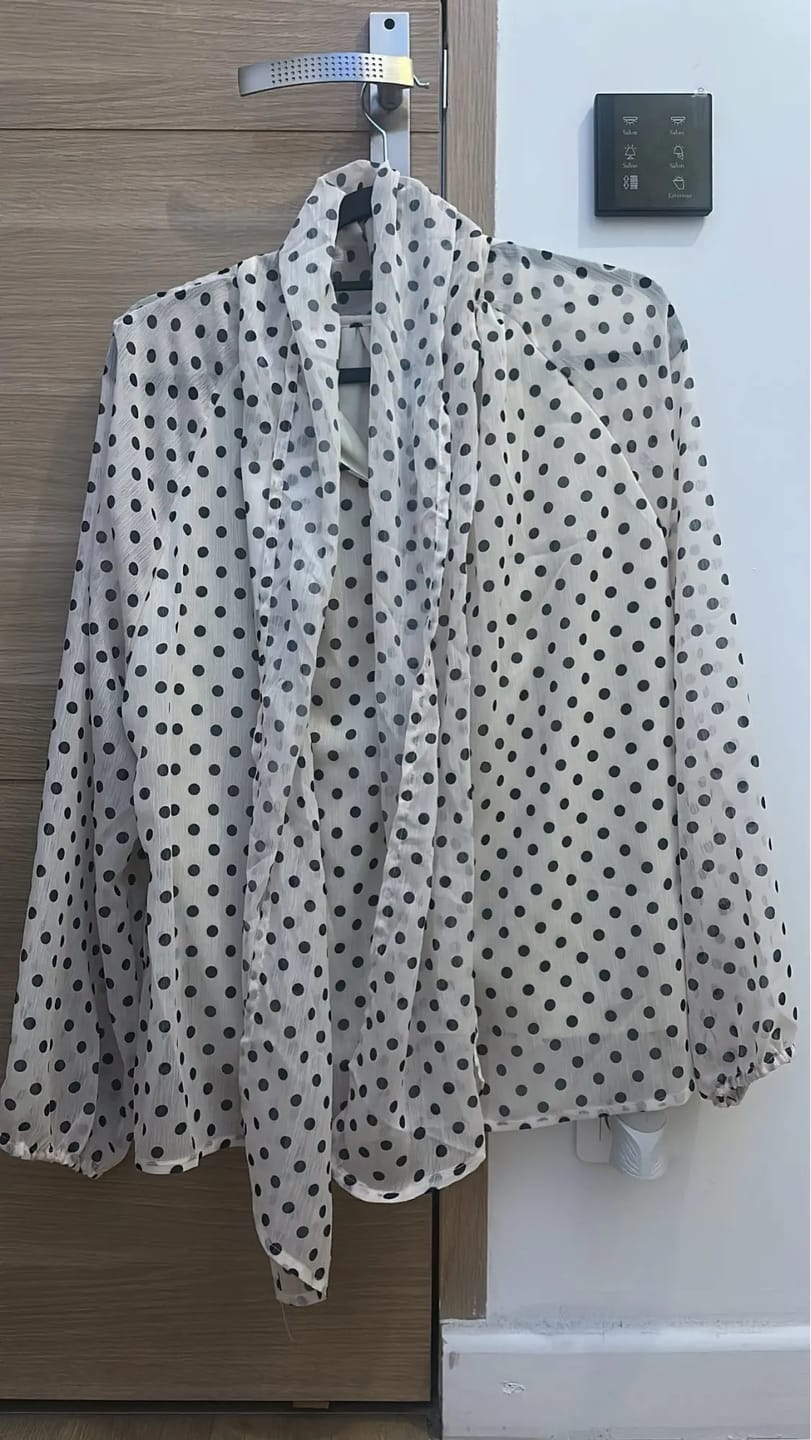 Customer photo review of Sofia High Collar Polka Dot Blouse