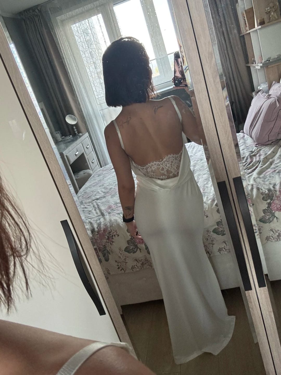 Customer photo review of Elin Silky Backless Maxi Dress
