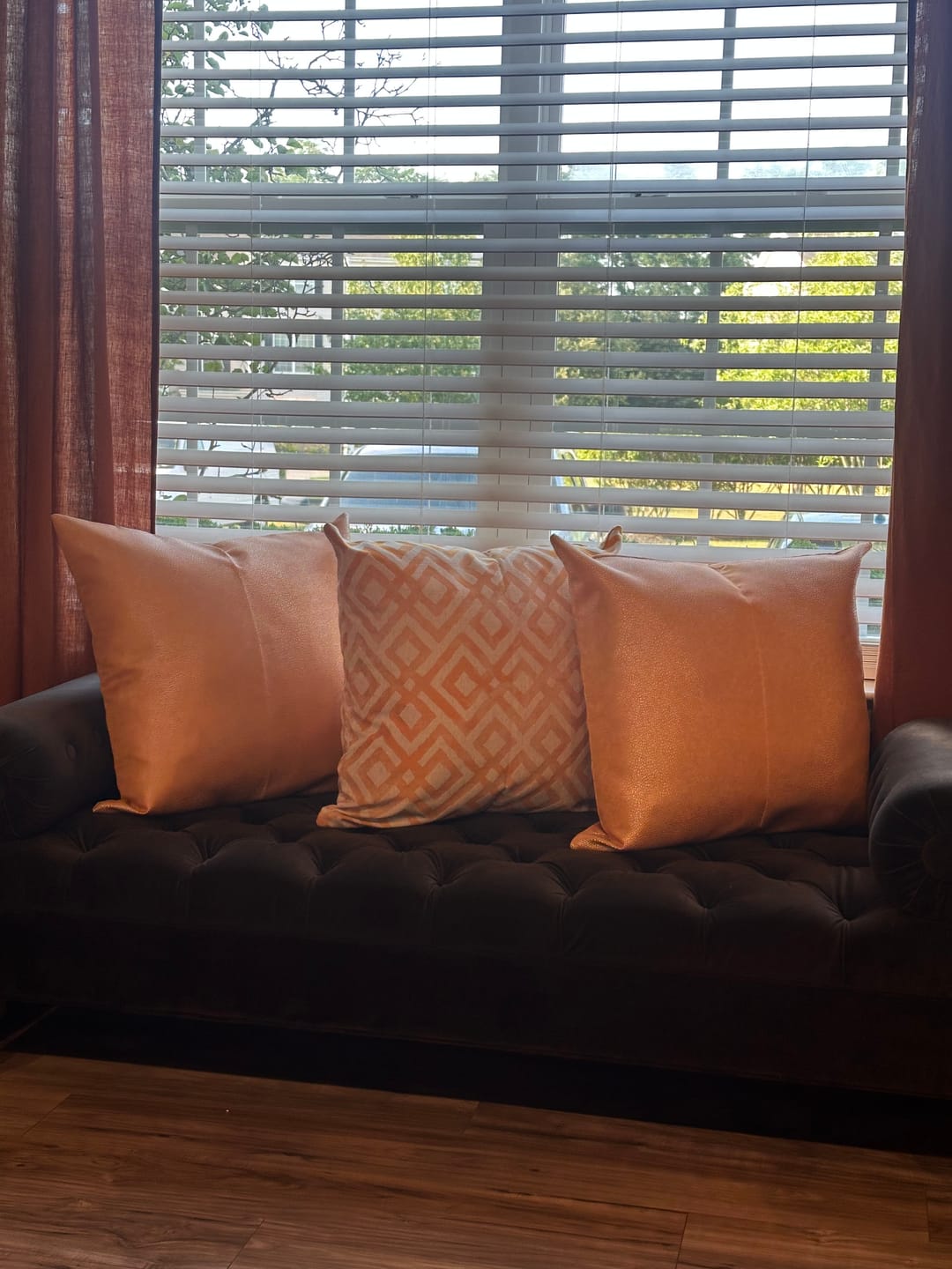 Customer photo review of Orange and White Diamonds Pillow Cover