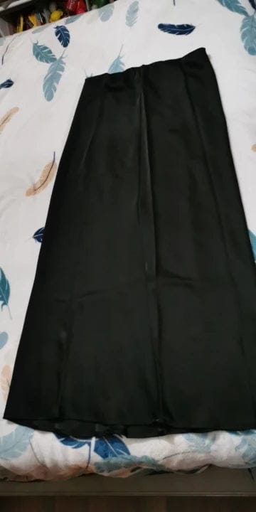 Customer photo review of Anais High Waist Black Satin Midi Skirt