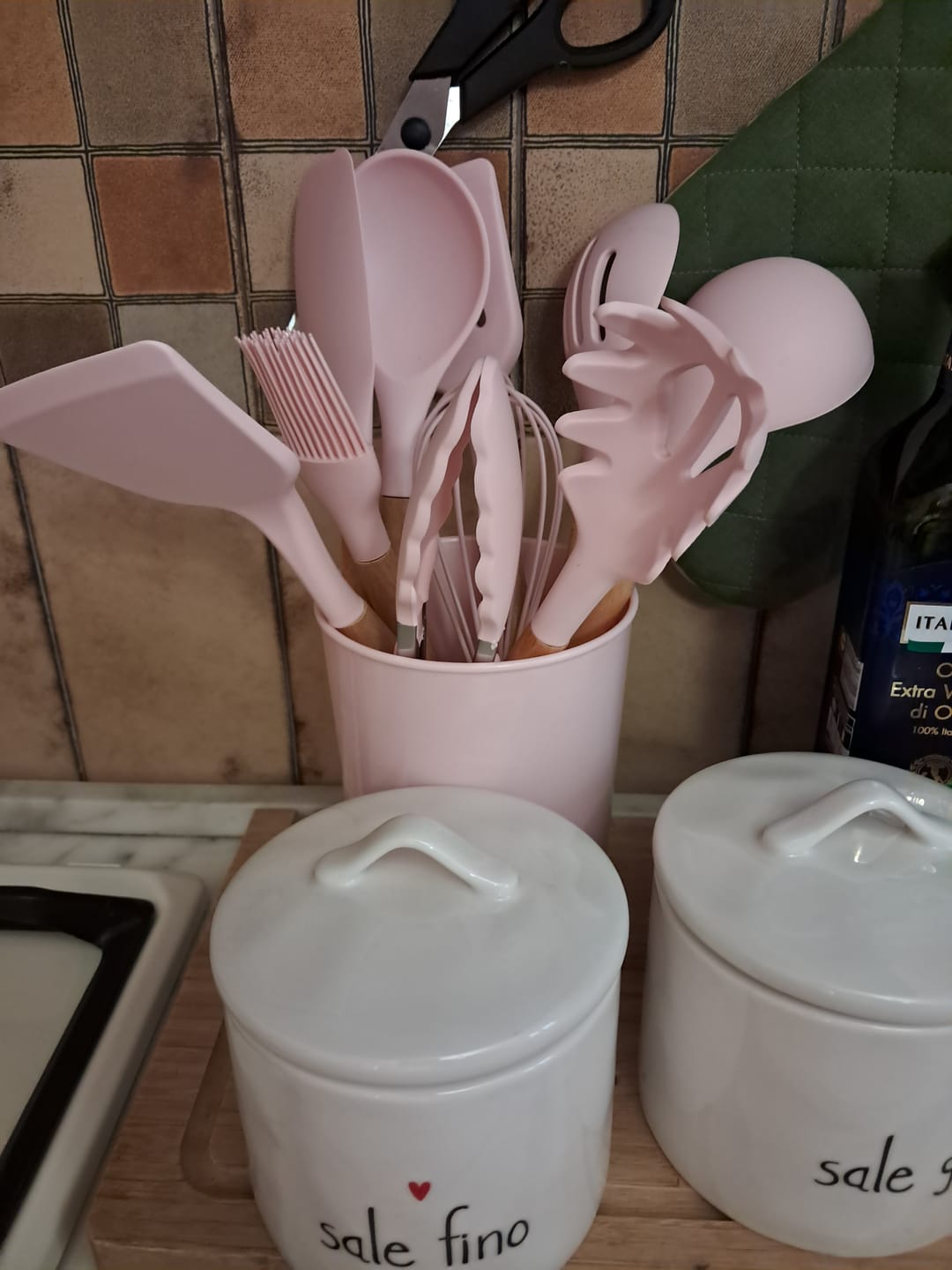 Customer photo review of Ensemble de 10 ustensiles de cuisine – Manche bois & silicone rose