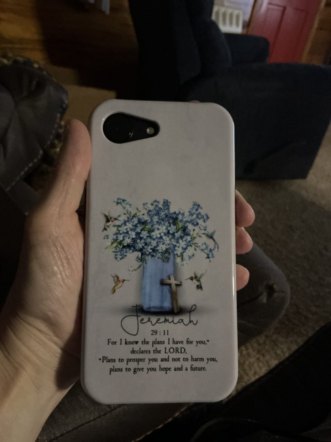 Customer photo review of Bible Verse Phone Cases: Jeremiah 29:11 NIV, Hummingbird Flowers, Phone Case