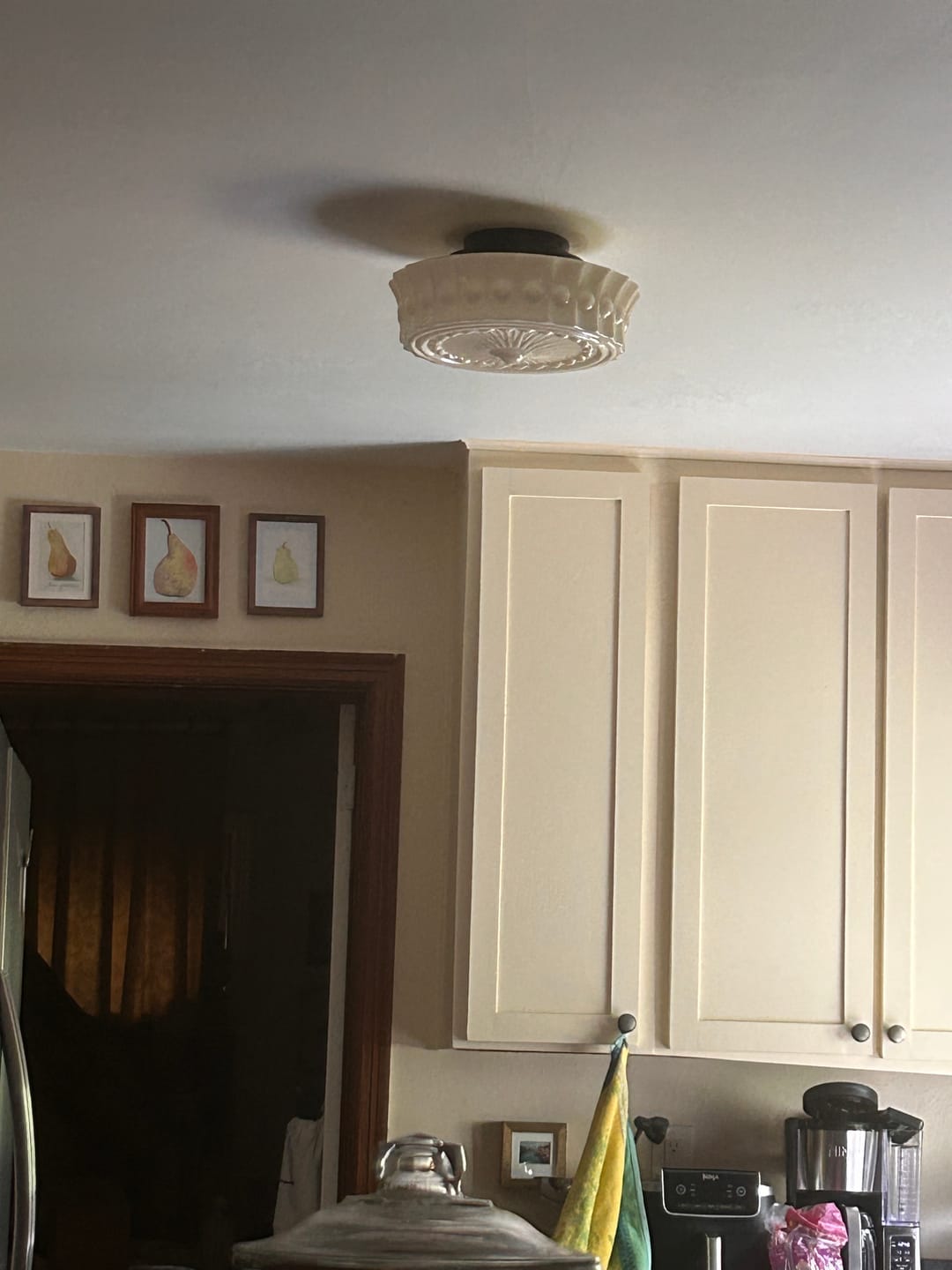 Customer photo review of Art Deco Sculptural Milk Glass Schoolhouse LED Ceiling Light