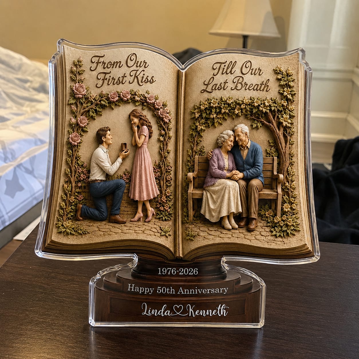 Customer photo review of From Our First Kiss Till Our Last Breath - Personalized Custom Shape Acrylic Plaque - Romantic Gift For Husband, Wife, Parents, Grandparents