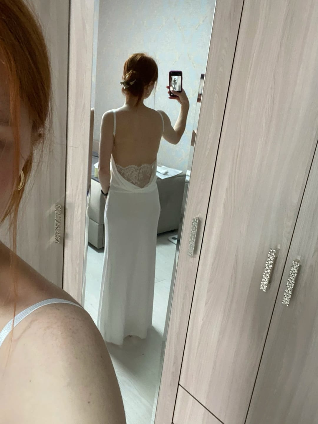 Customer photo review of Elin Silky Backless Maxi Dress