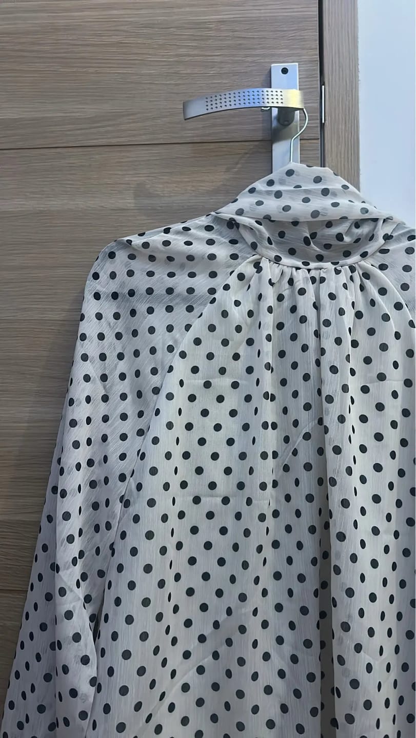 Customer photo review of Sofia High Collar Polka Dot Blouse