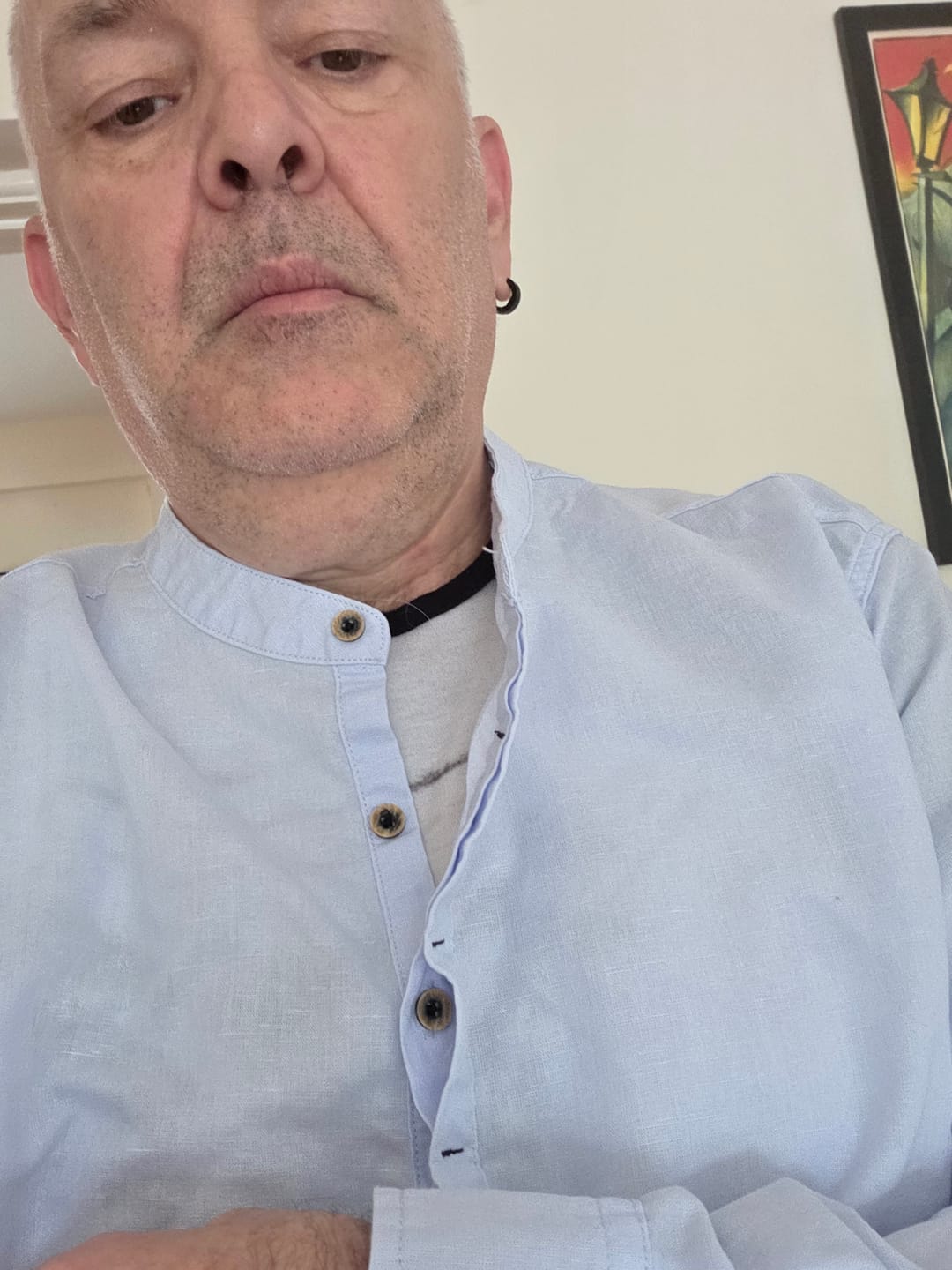 Customer photo review of Buddha Stones Solid Color Long Sleeve Half Button Shirt Cotton Linen Men Clothing