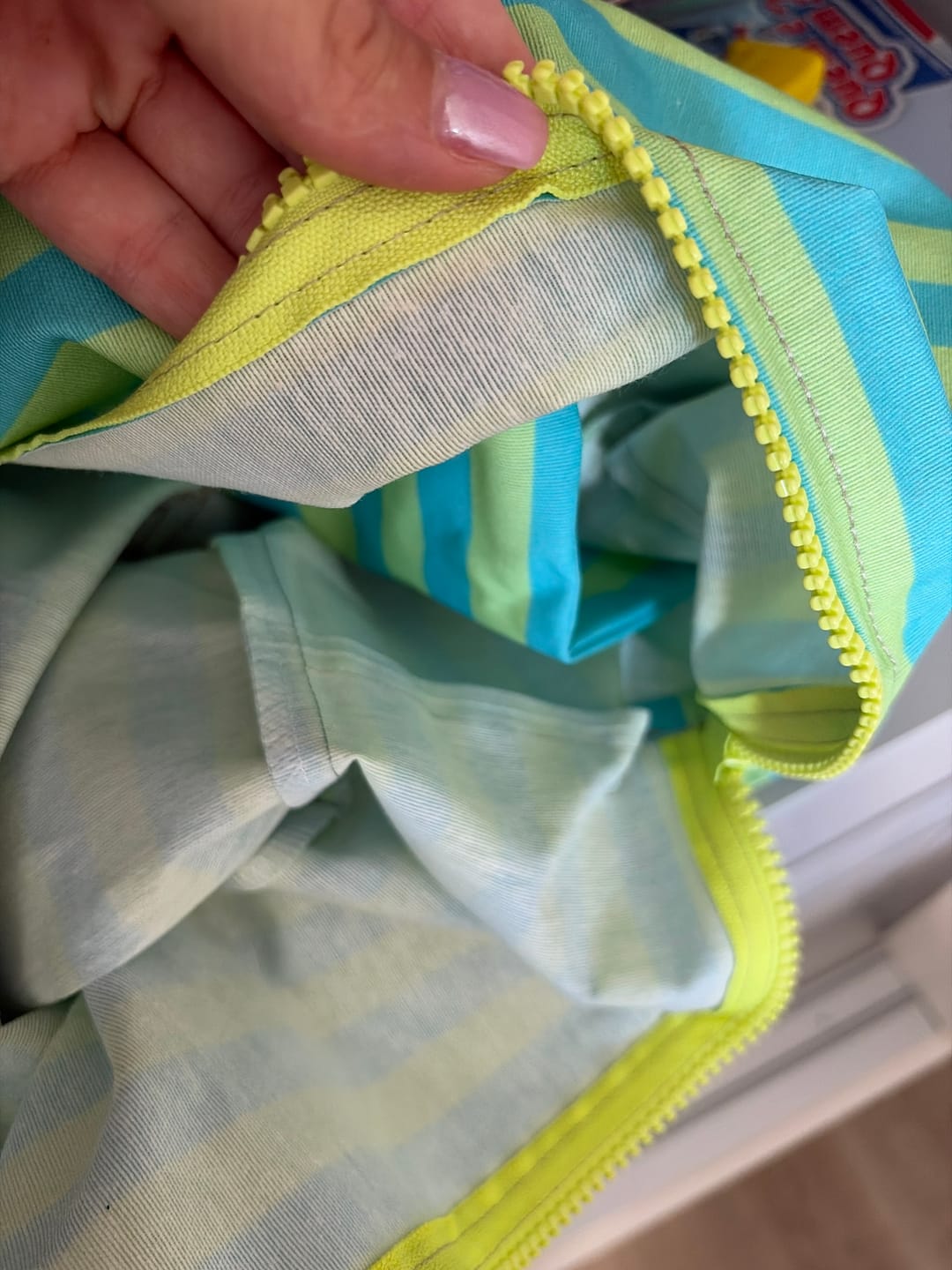 Customer photo review of Bolsa MyBigBag Rayas Turquesa/Lima