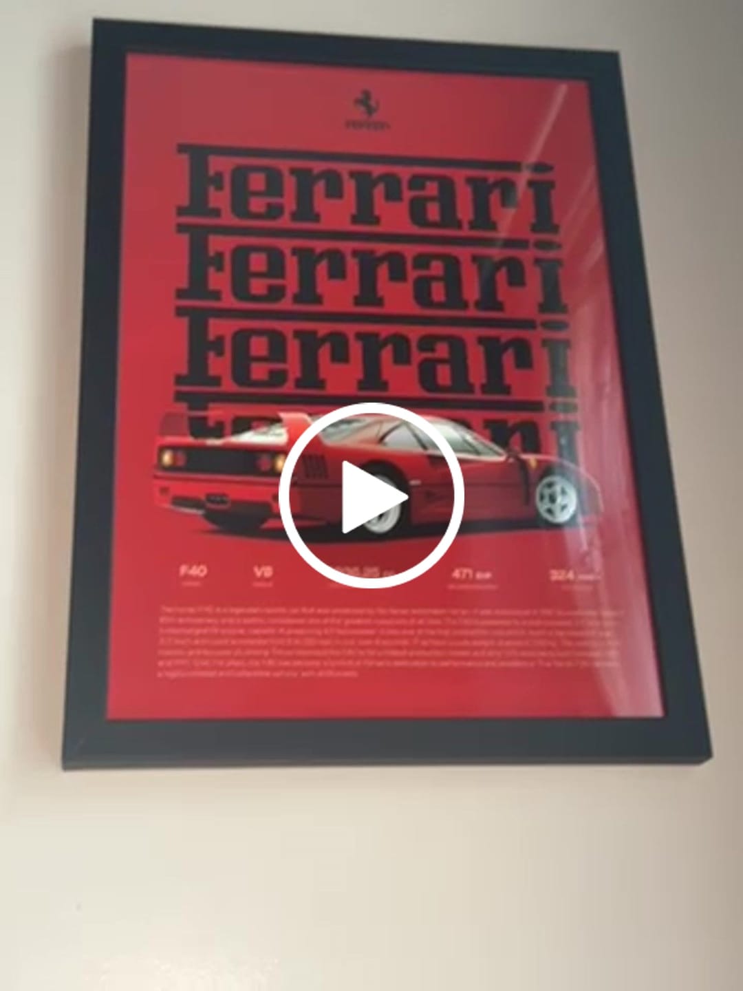 Customer video review of Ferrari F40 Specs Poster