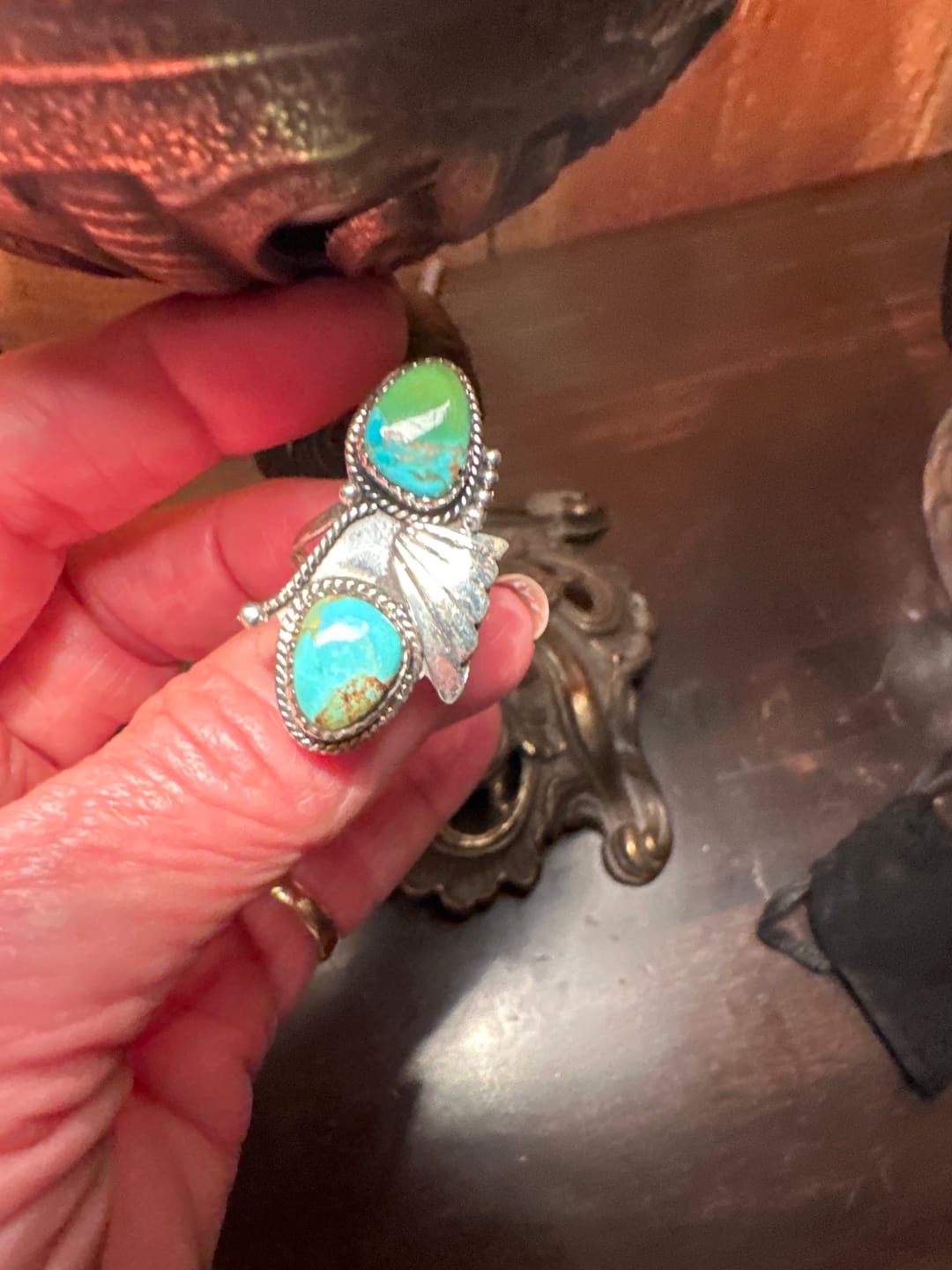Customer photo review of Exclusive Southwestern Style Royston Turquoise Ring Size 6.75 (.925 Sterling Silver)
