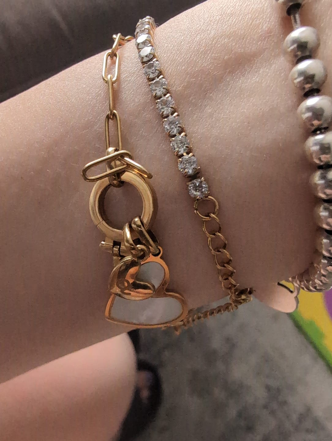 Customer photo review of Paperclip Initial Heart Duo Bracelet