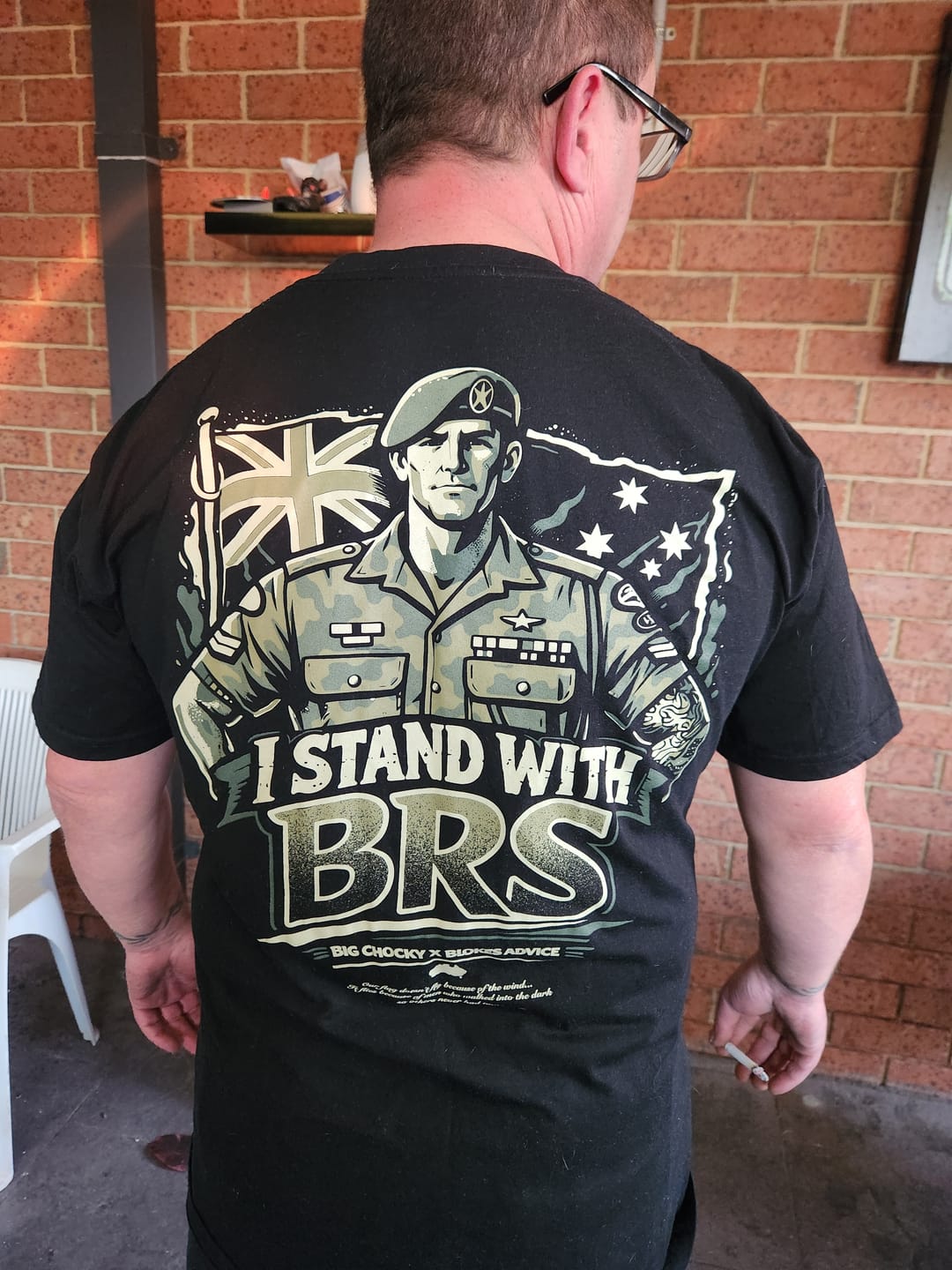 Customer photo review of Big Chocky: Stand With BRS Tee
