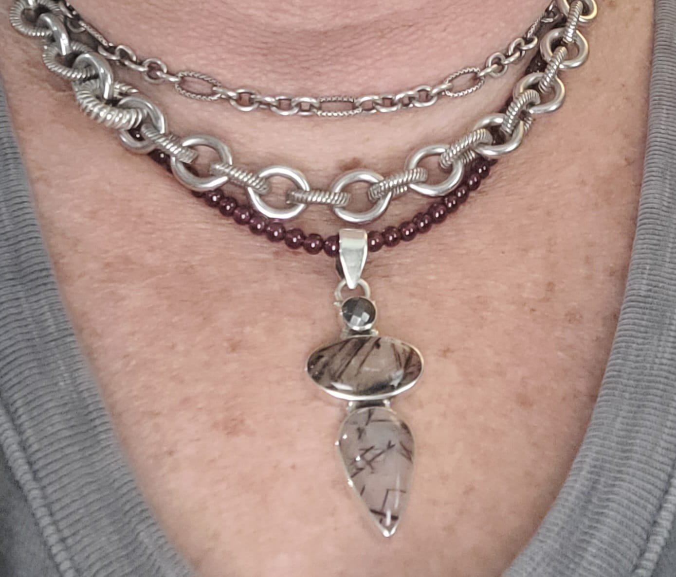 Customer photo review of Premium Tourmalinated Quartz, Hematite Pendant 2 1/8" (.925 Sterling Silver)