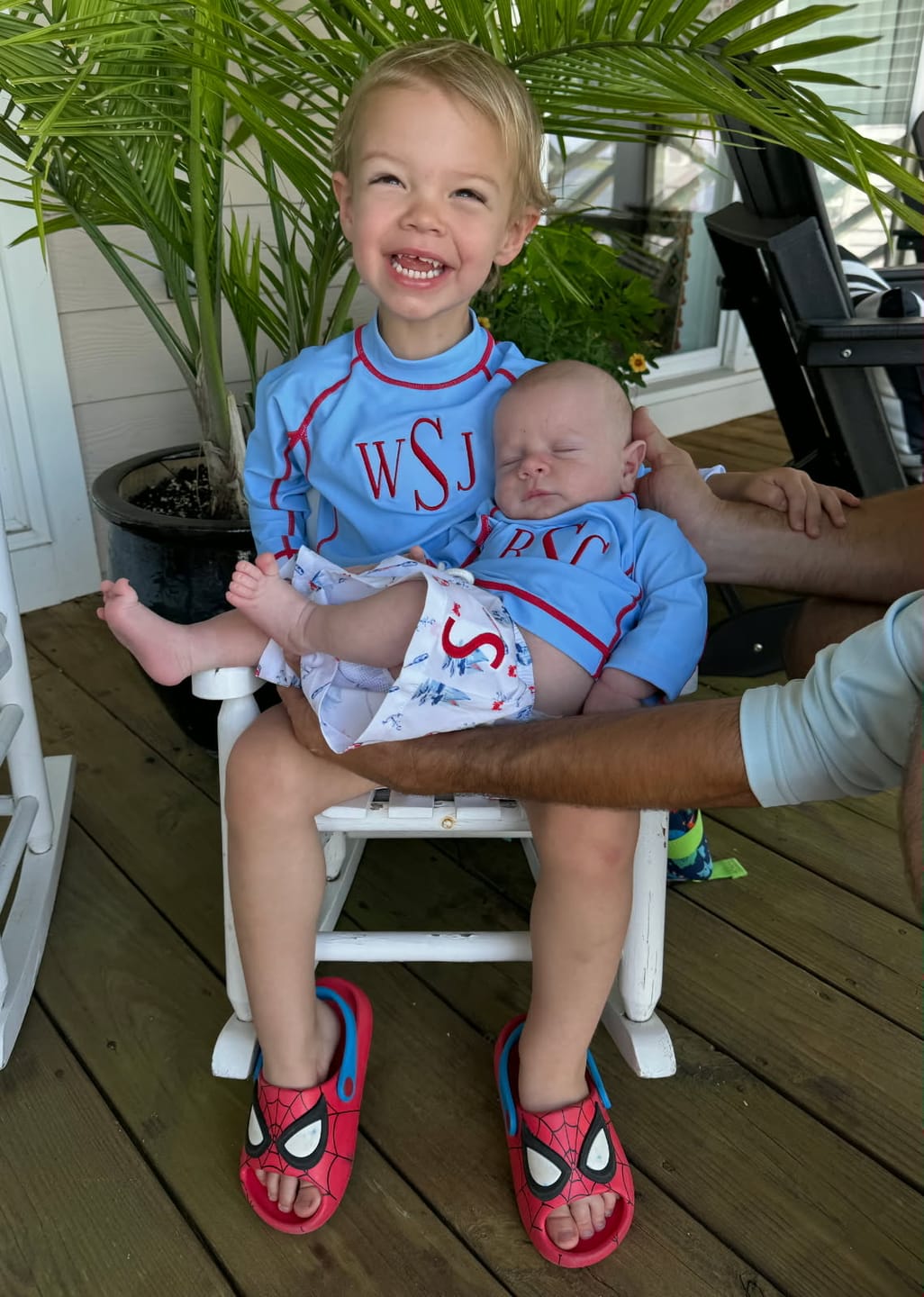 Customer photo review of Nautical Blue with Red Trim Rash Guard