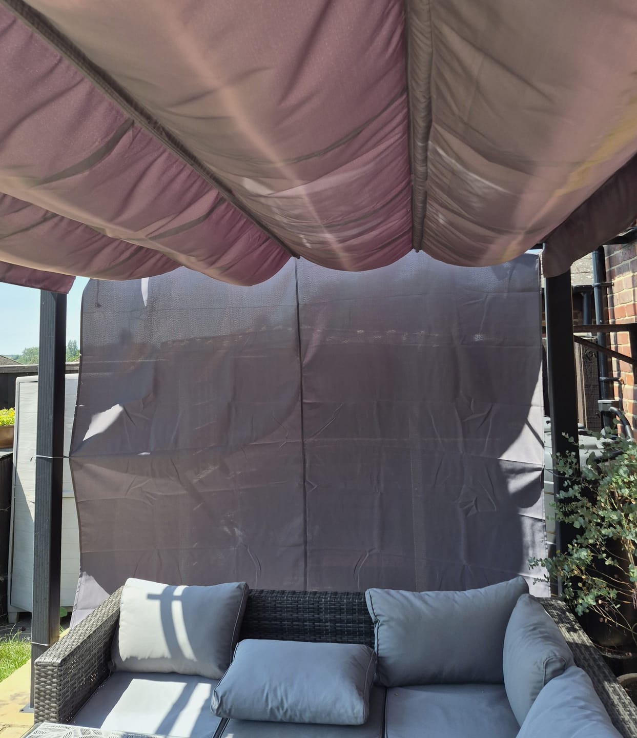 Customer photo review of Seville Shade Gazebo Replacement Curtain – Grey & Light Brown | 3m x 3m & 4m x 3m