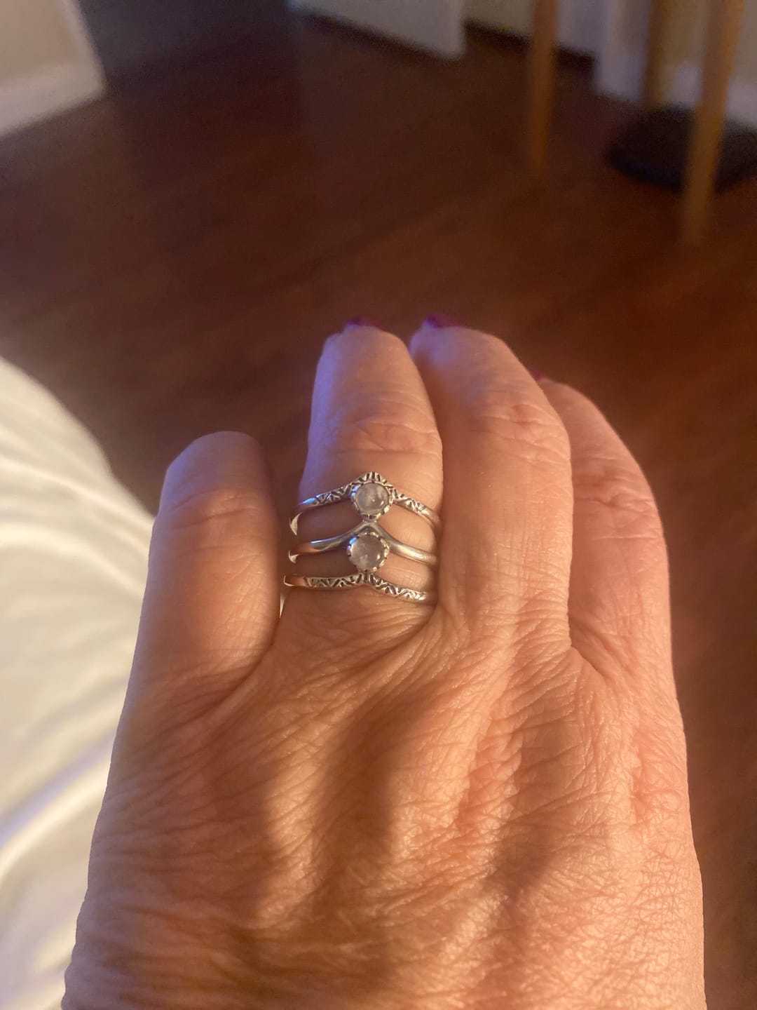 Customer photo review of Triple Chevron Boho Ring with Moonstone Sterling Silver