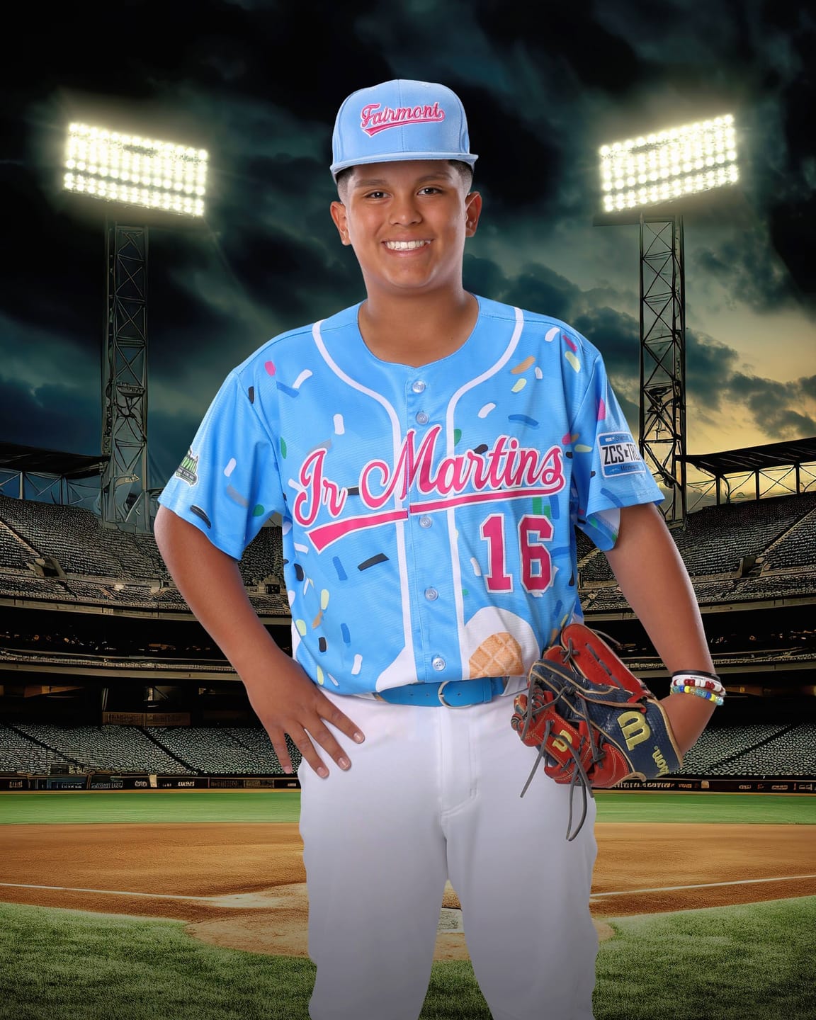Customer photo review of Custom Powder Blue Ice Cream Cone Graffiti Pattern Fashion Authentic Baseball Jersey