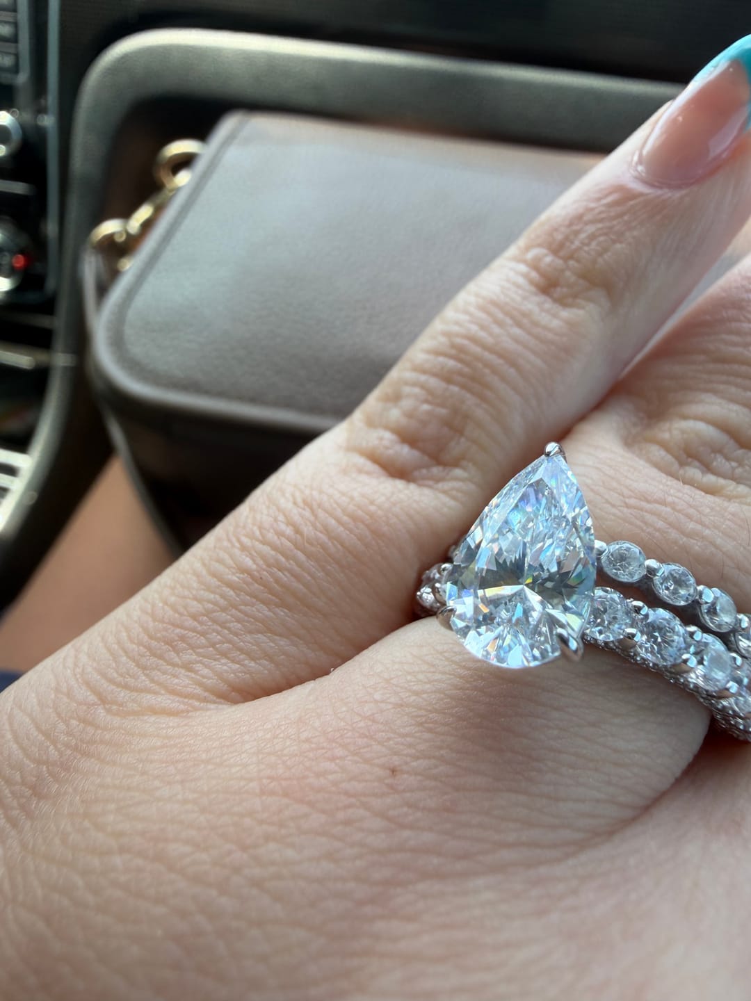 Customer photo review of Louily Luxurious Pear Cut Engagement Ring In Sterling Silver